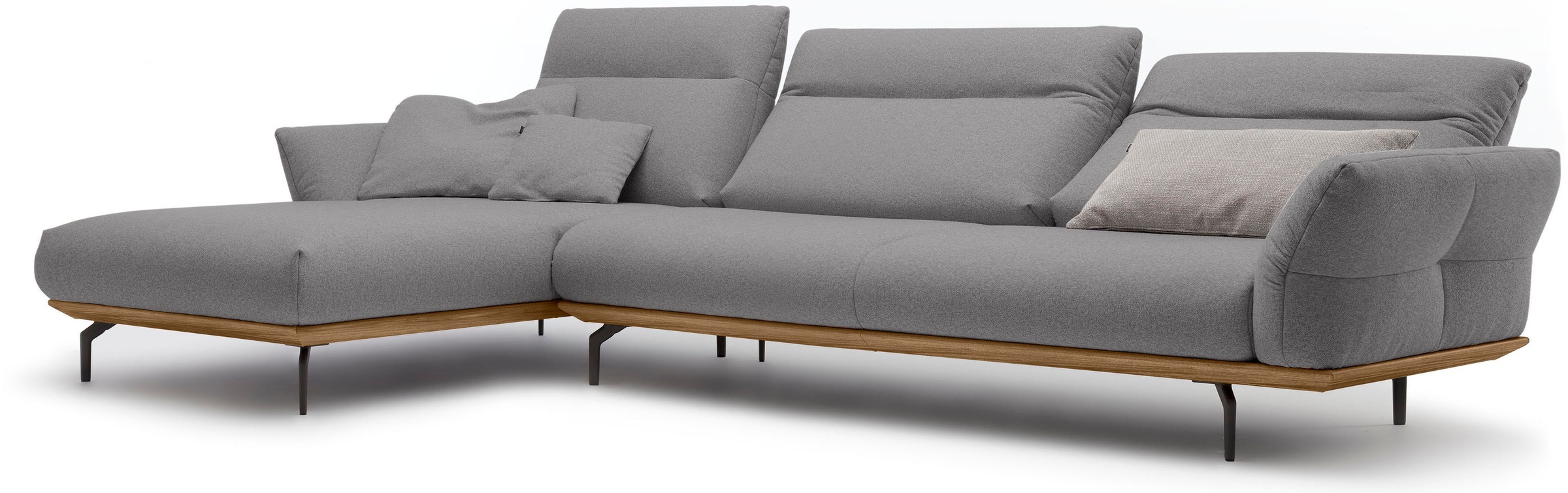 hülsta sofa Ecksofa »hs.460«, Sockel in Nussbaum, Winkelfüße in Umbragrau, Breite 338 cm