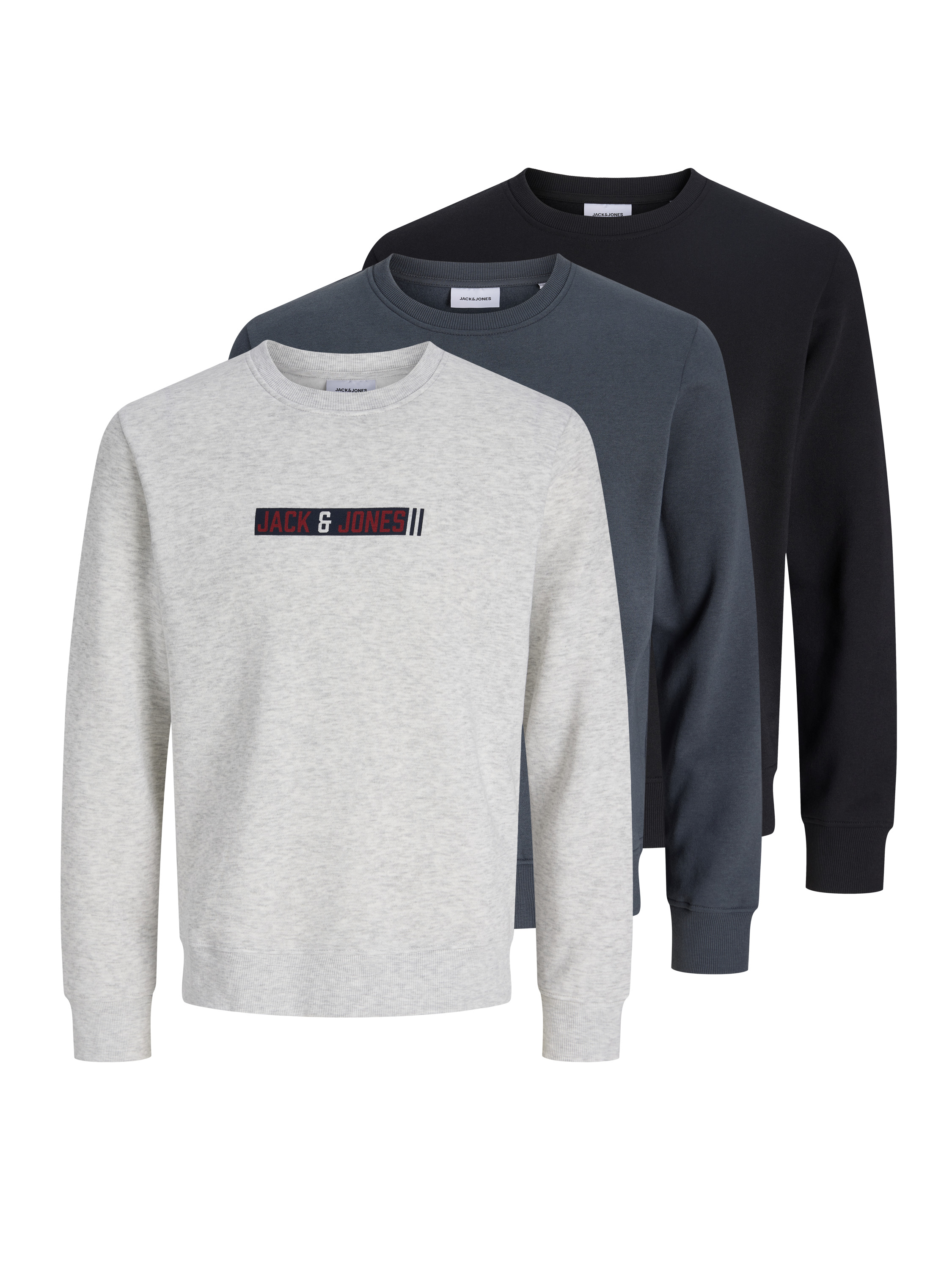 Jack & Jones Sweatshirt "JJMUNK SWEAT CREW NECK 3PK MP", 3 Materialmix, normal geschnitten