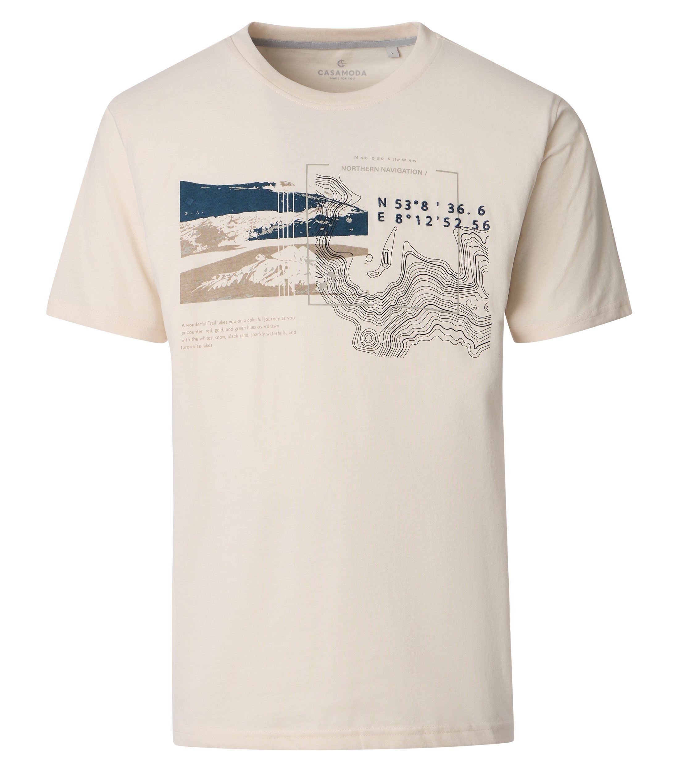 T-Shirt CASAMODA "CASAMODA T-Shirt Print", Damen, Gr. 4XL, weißbeige, 60% Baumwolle, 40% Polyester, Shirts T-Shirt
