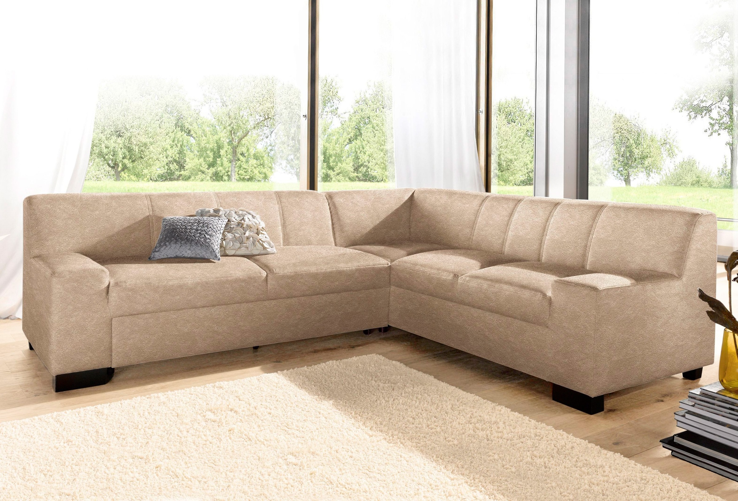 DOMO collection Ecksofa "Norma, moderne Armlehnen, zeitlos und elegant, Breite 247cm, L-Form" wahlweise mit Bettfunktion