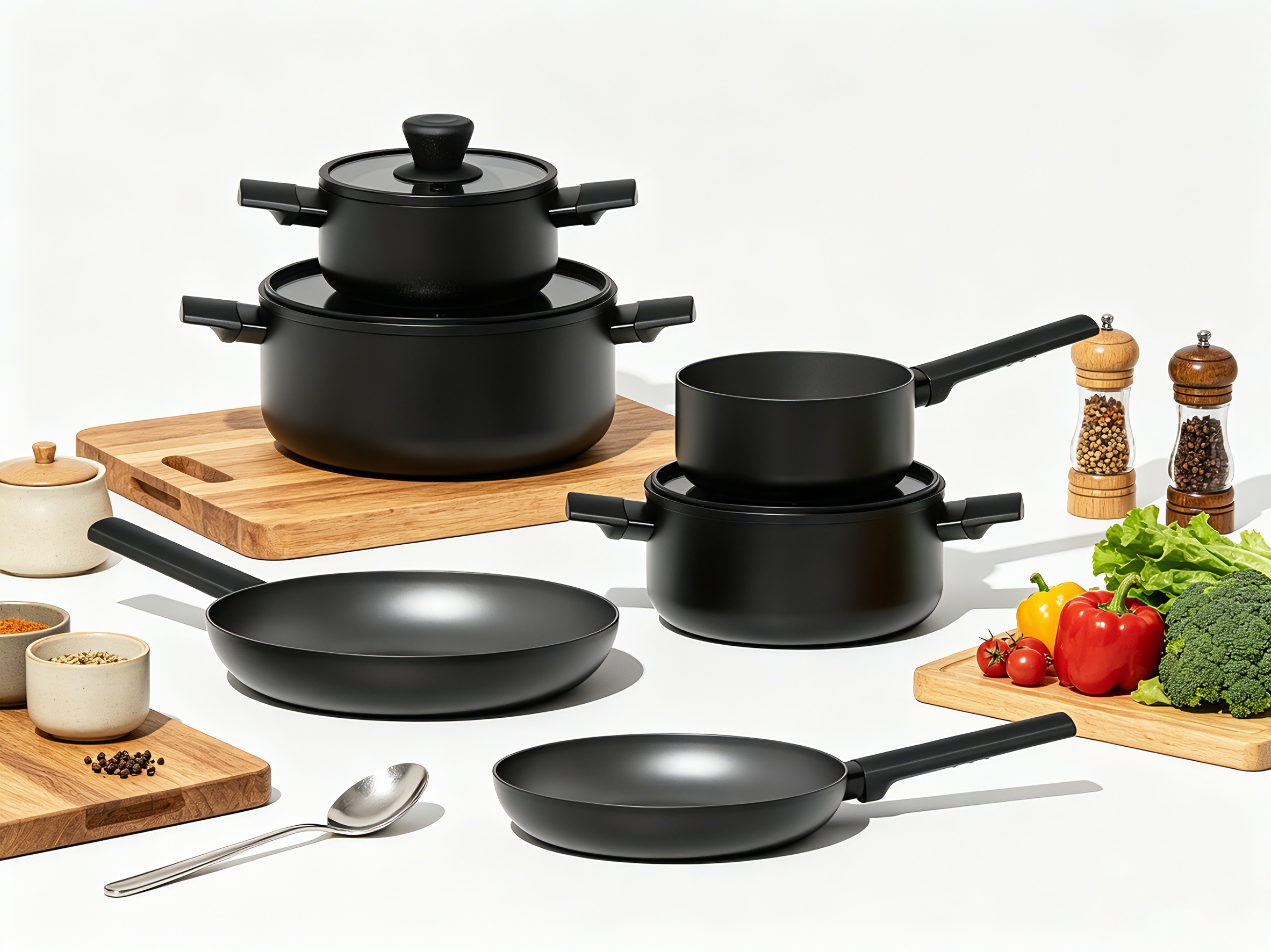 Hanseatic Topf-Set »ALU SCANDI, mit Antihaftbeschichtung« Set, Stielkasserolle 16 cm, Kochtopf 16/20/24 cm, Bratpfanne 24/28 cm, 9 tlg. Aluminium