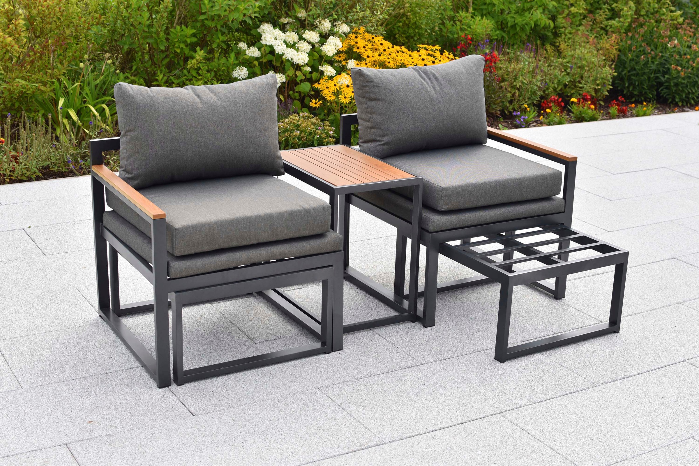 MERXX Gartenlounge-Set »Lindos« Set, 11 tlg. inkl. 2 Sessel, 2 Hocker, 2 Rückenkissen, 4 Sitzkissen, 1 Tisch
