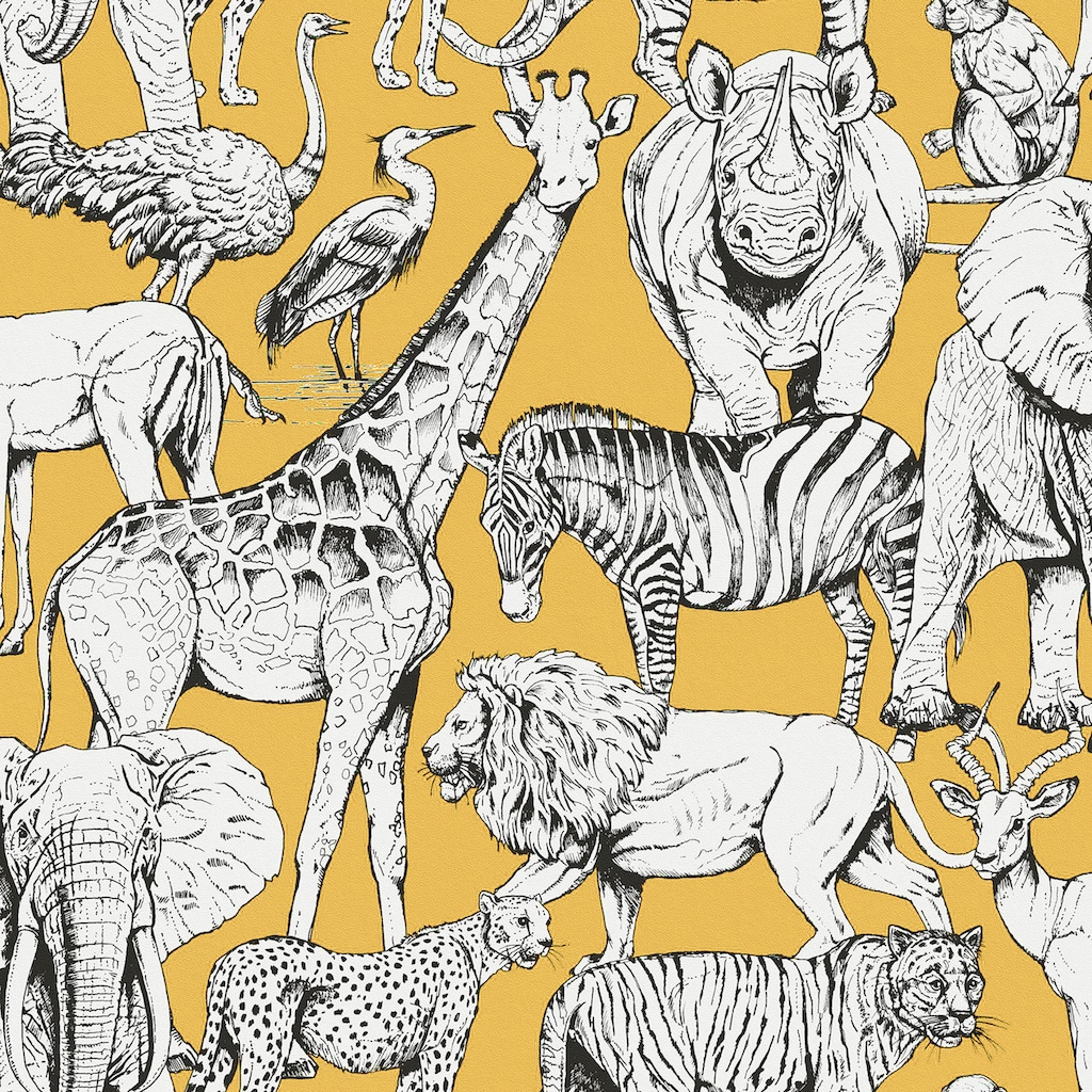 Art for the home Vliestapete »Tiere des Dschungels«, animal print, Gelb - 10mx53cm