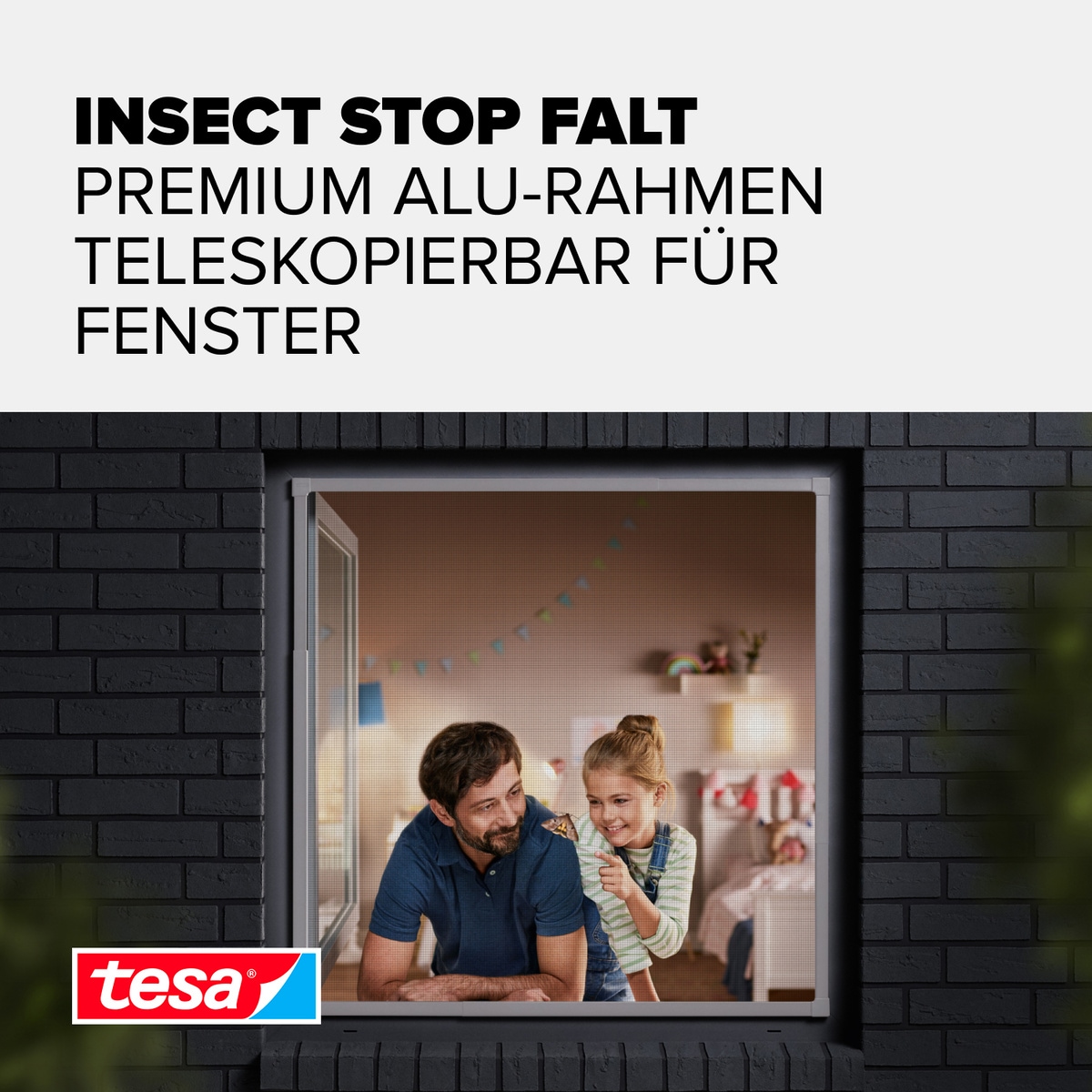 tesa Insektenschutz-Fensterrahmen »FALT Alu Rahmen teleskopierbar Premium« Packung, Teleskop Alu Rahmen, 1 Stk. tlg. Alu Insektenschutz 80 cm x 80 cm bis 140 cm x 140 cm