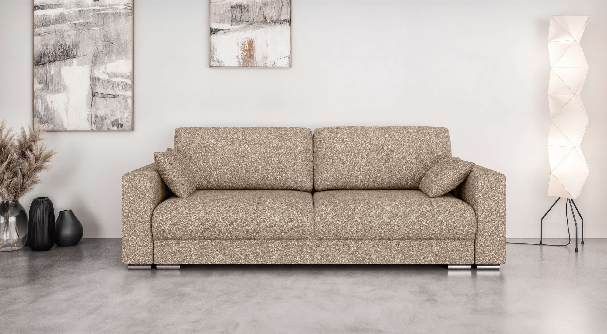Home affaire 3-Sitzer "Stevinson Schlafsofa mit Bettkasten, Maße B/H/T: 229/87/97 cm" mit Wellenunterfederung, 2 Rückenkissen und 2 Zierkissen