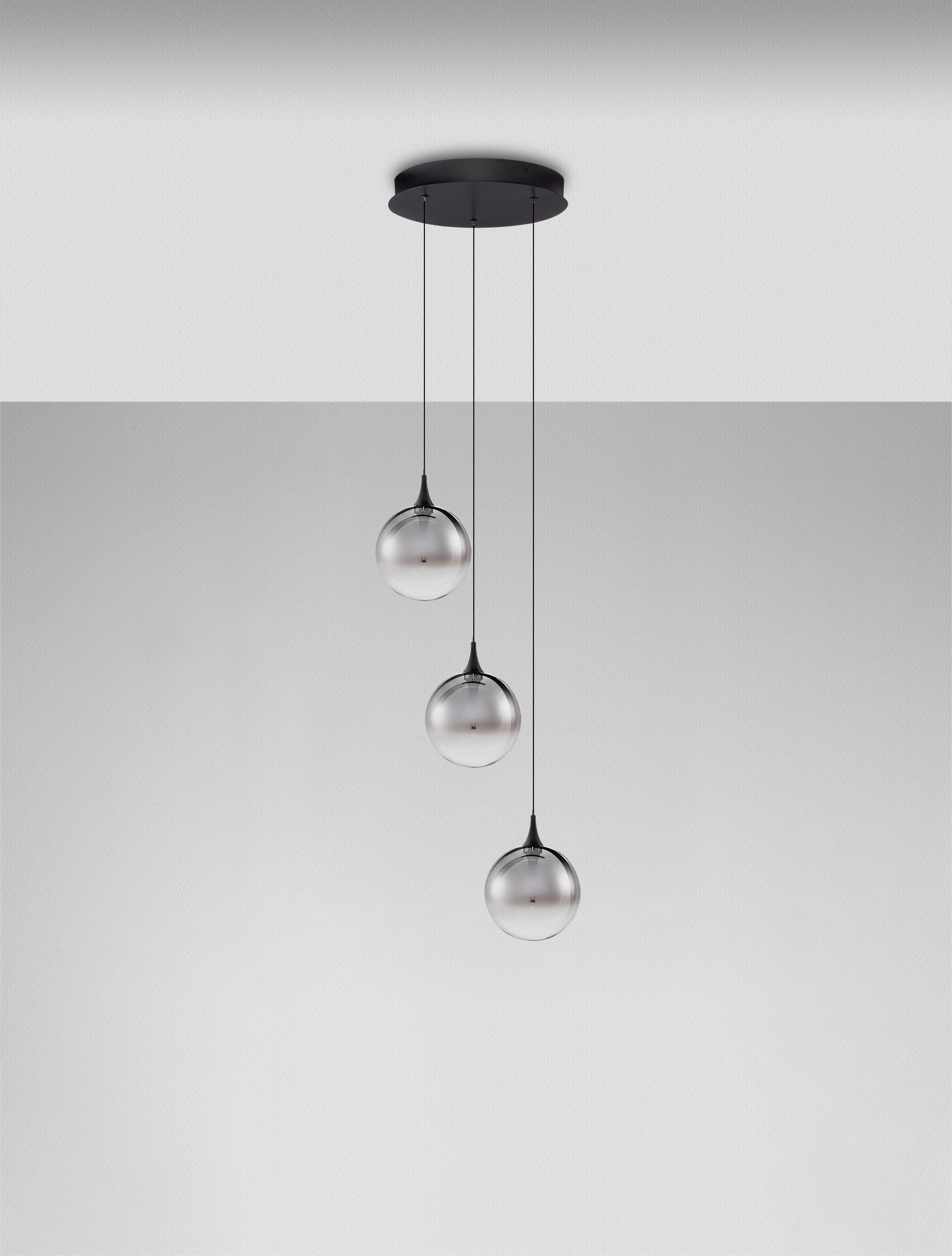 NOVA LUCE Pendelleuchte "ORENDA", rauchglas, schwarz, 3, Ø 16cm H: 185cm, 1 Stk., Leuchten, Pendelleuchte 2