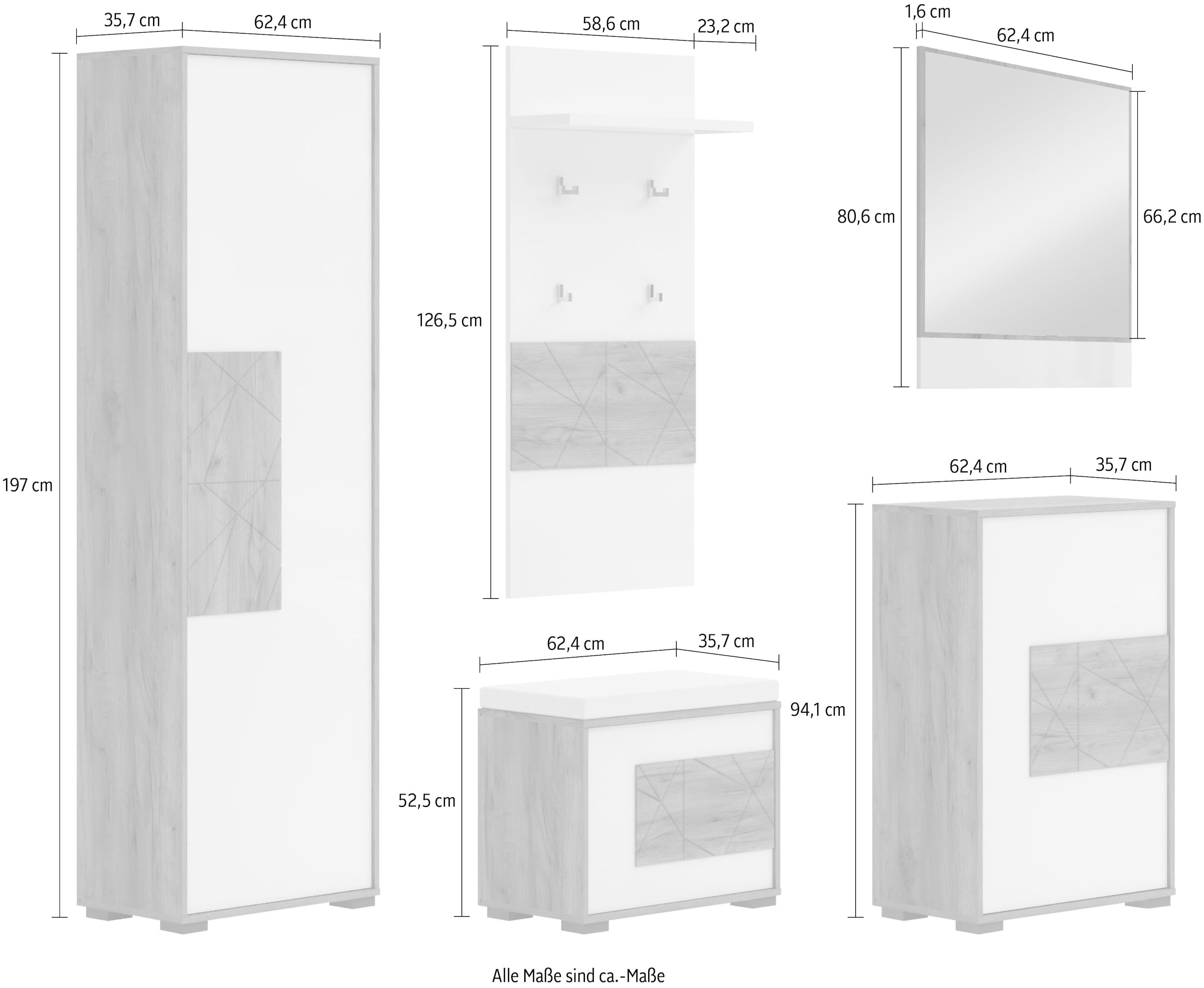 Places of Style Garderoben-Set »Stela«, (Set, 5 St.), Hochglanz UV-lackiert