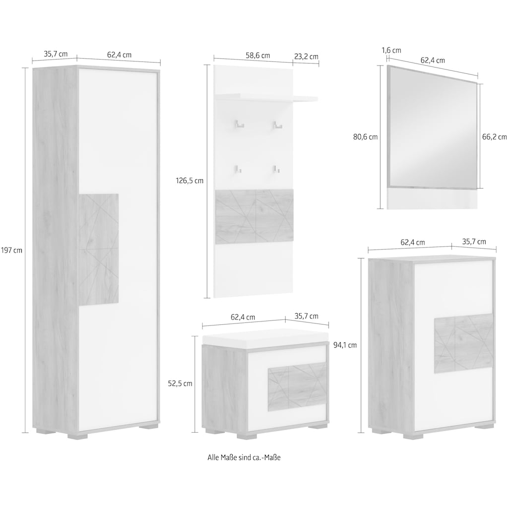 Places of Style Garderoben-Set »Stela«, (Set, 5 St.), Hochglanz UV-lackiert