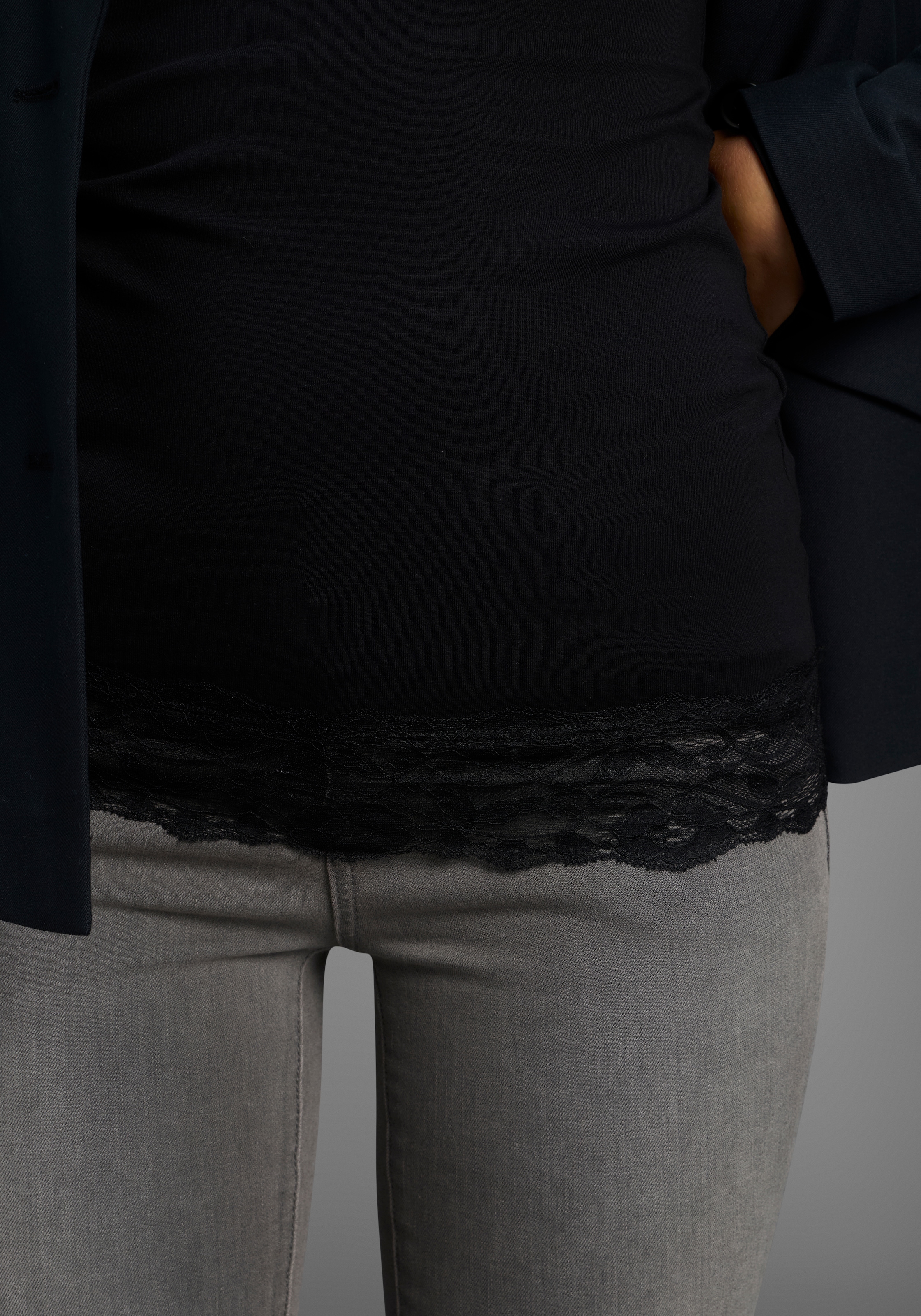 AJC Longshirt, Langarm, figurbetonter Schnitt, unifarben, Rundhalsausschnitt
