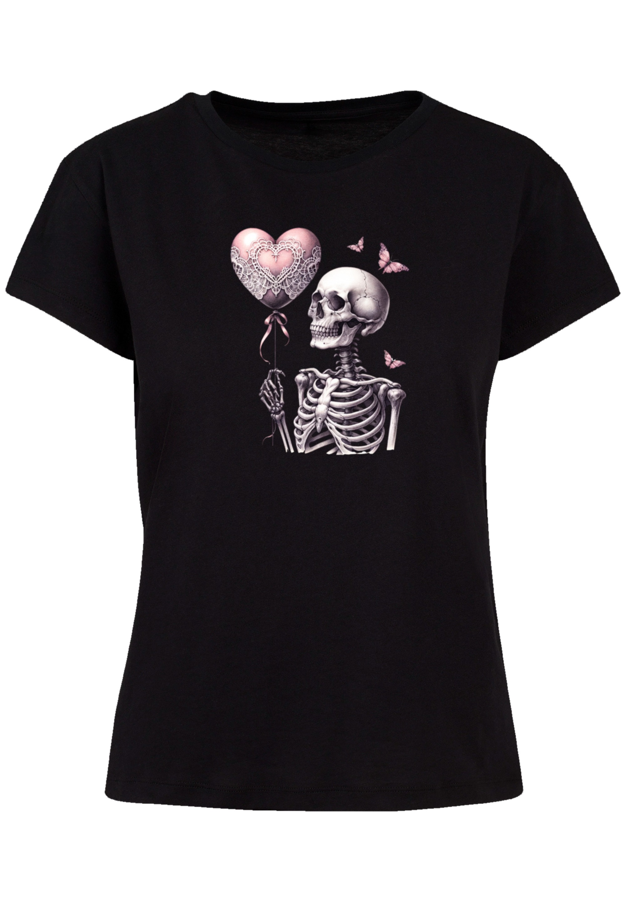 F4NT4STIC T-Shirt »Skelett hält Herzballon«, Premium Qualität