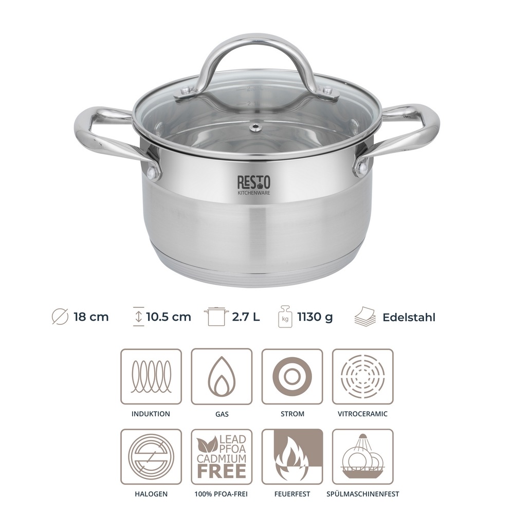 Thumbnail - RESTO Kitchenware Kochtopf "Rigel, Topf energiesparend und spülmaschinenfest" 2 Stk. tlg. Edelstahl 18/10
