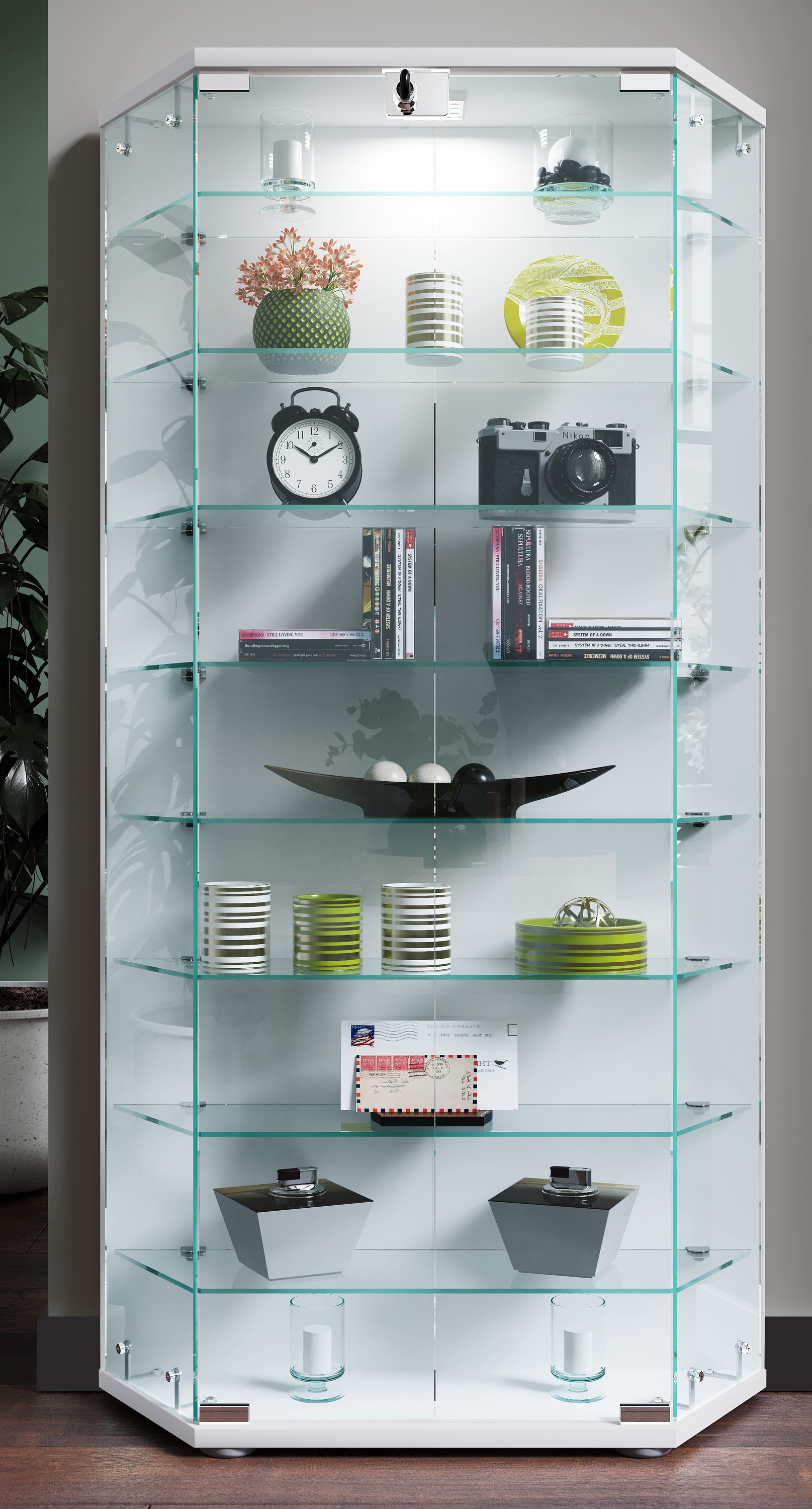 Thumbnail - VCM Standvitrine "Holz Glas Stand Vitrine Sammelvitrine Cenila XL" 1 Stk. tlg.