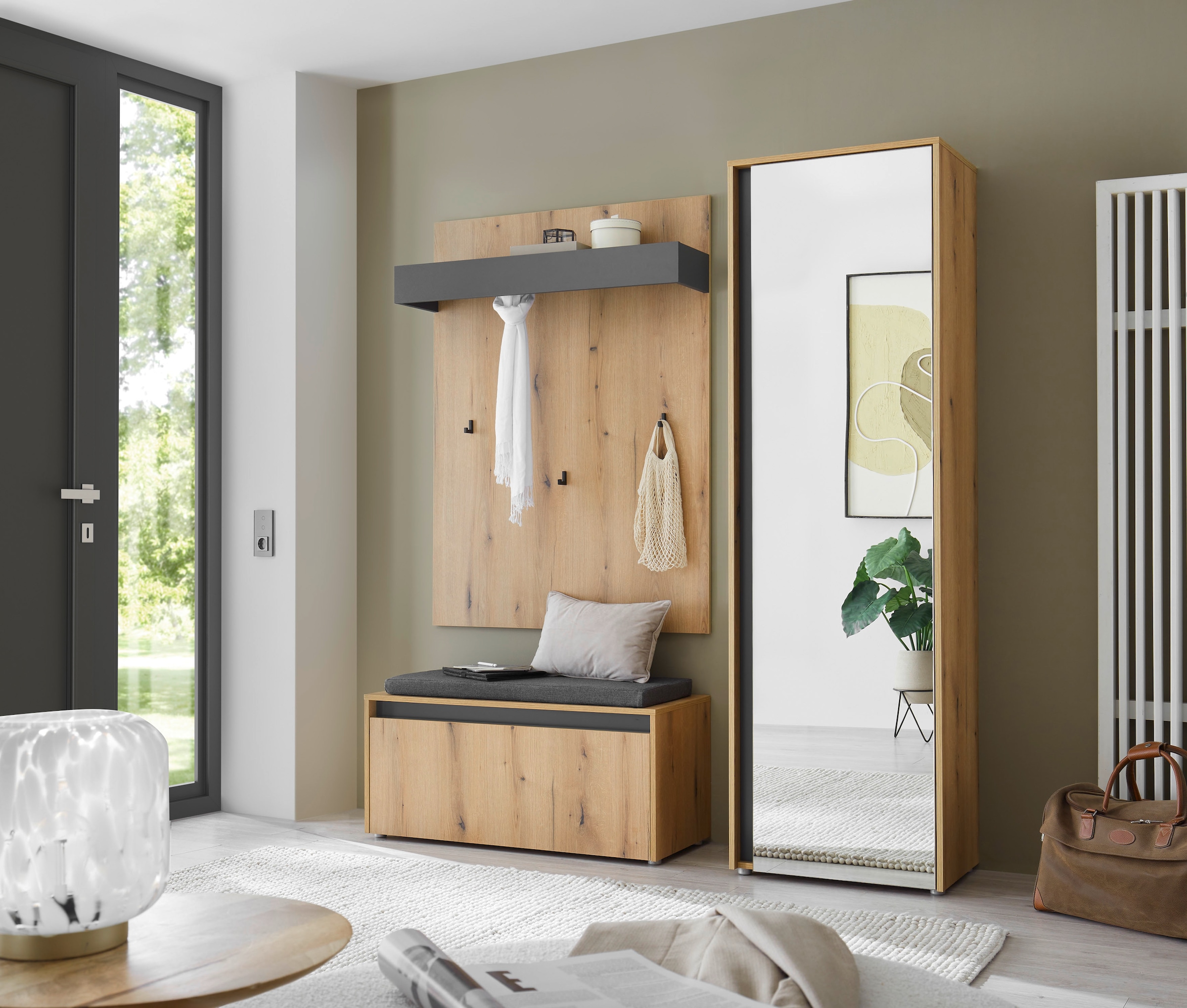 INOSIGN Garderobenpaneel »GiRON/CiTY, Wandregal in vier Farben, Flurgarderobe mit Hutablage«, mit Kleiderstange und Haken, 100 cm breit