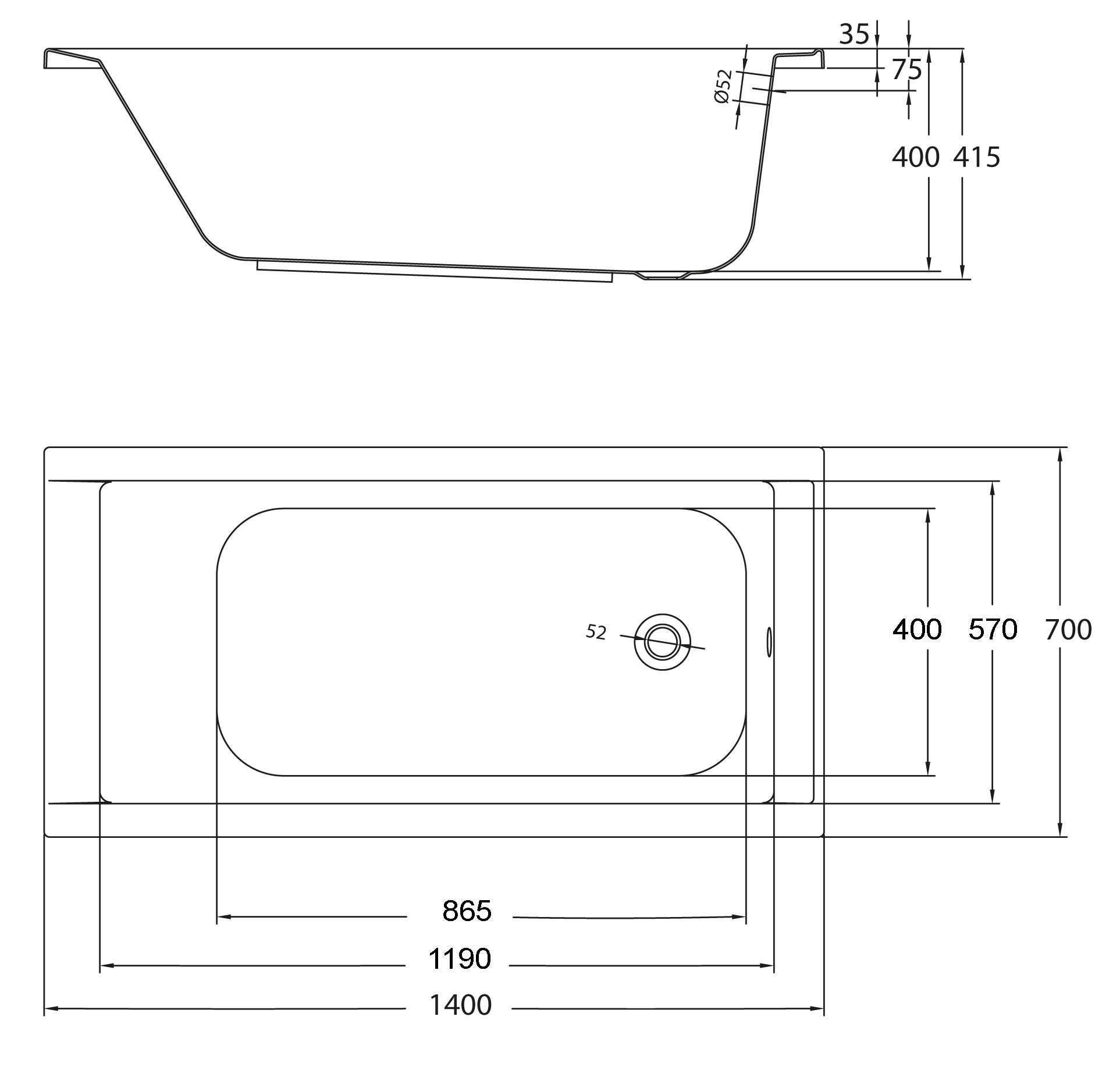 OTTOFOND Badewanne »Set Körpferformbadewanne«, (3 tlg.), 1400/700 mm, Körperformbadewanne