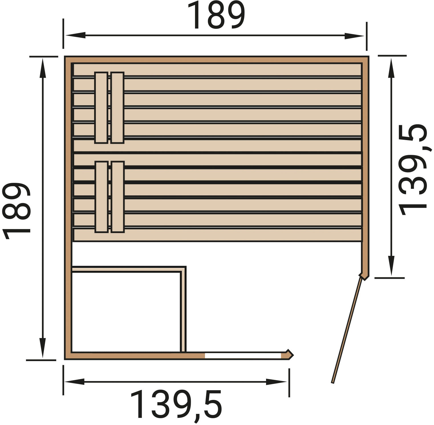 weka Sauna »Massivholzsauna VALIDA Eck 2«, Blockbohlen, Fensterelement, moderne Ganzglastür