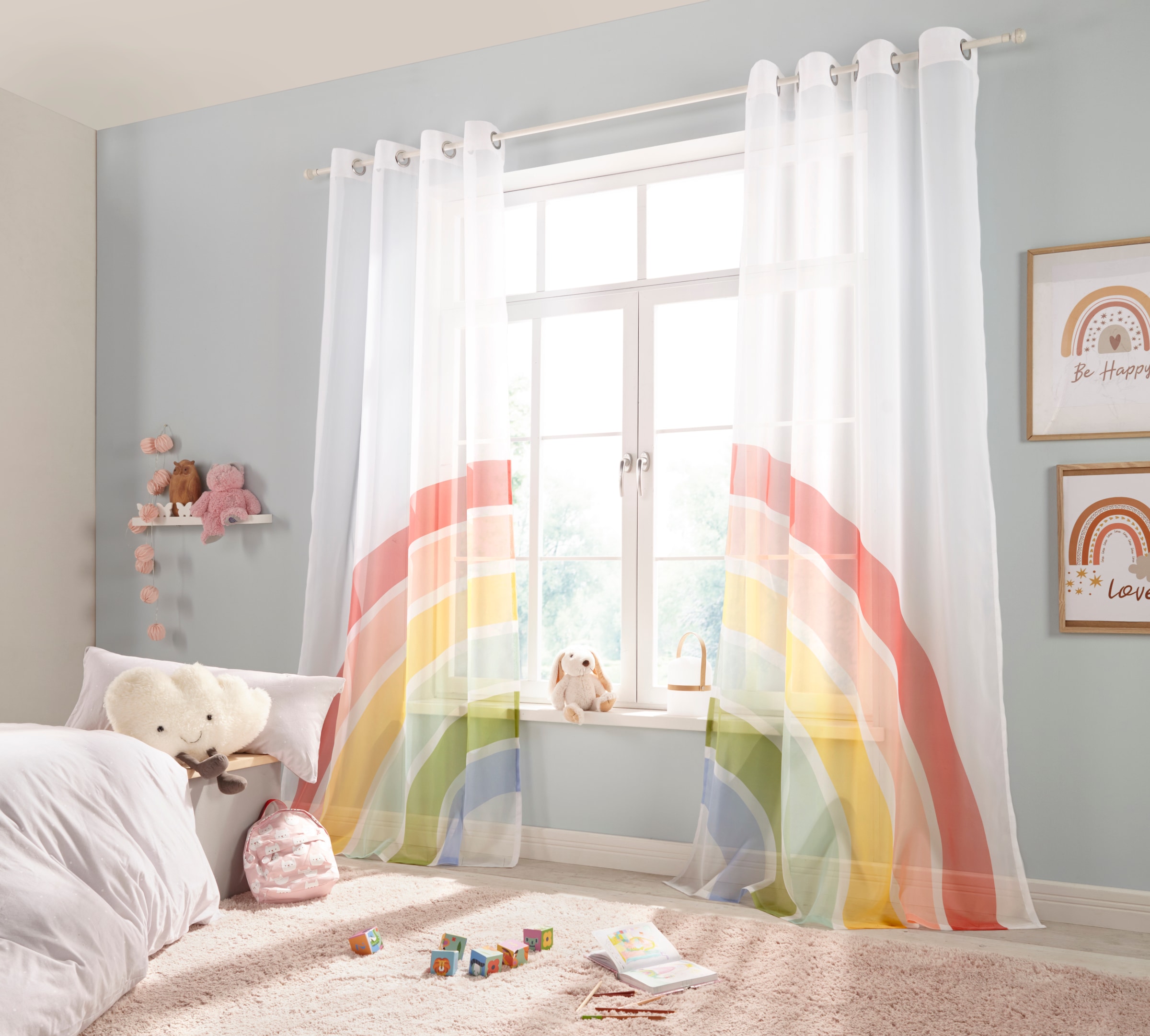 Lüttenhütt Gardine »Regenbogen«, transparent, Kindergardine,bedruckt, 2-er St.), (2 gewebt, Set | BAUR