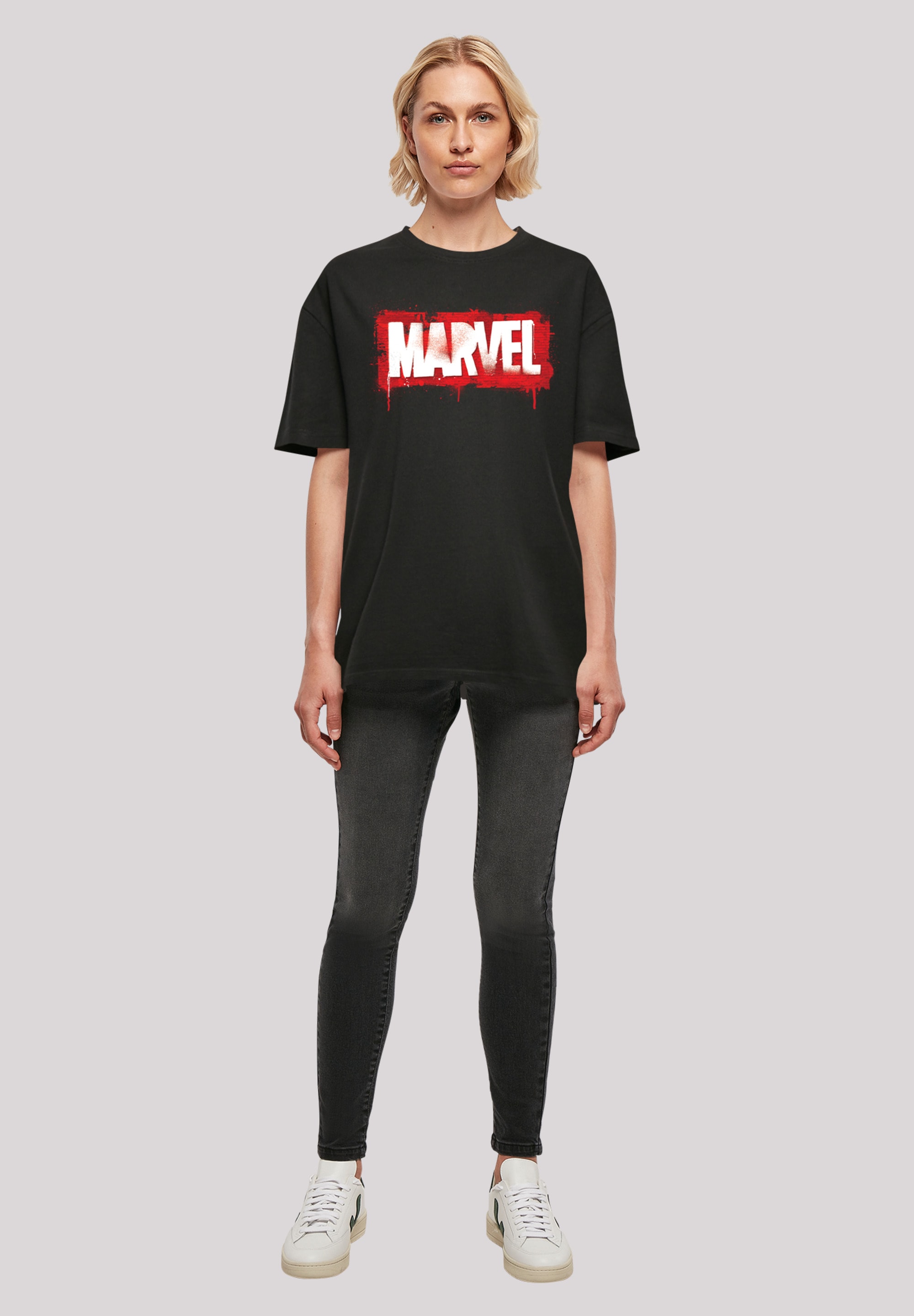 with Tee«, F4NT4STIC BAUR Logo Spray | Boyfriend Marvel »Damen online Oversized tlg.) Ladies bestellen Kurzarmshirt (1