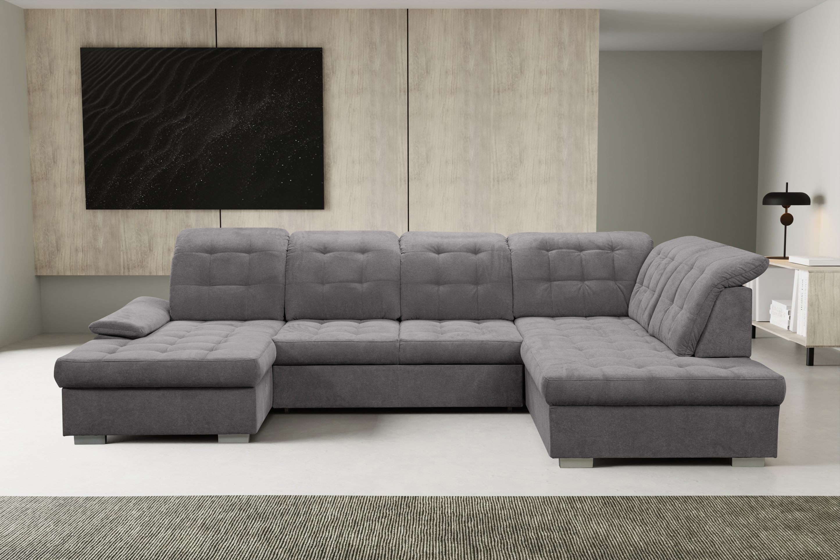 WERK2 Wohnlandschaft "Kordula-New 332 x 217 cm Multifunktion Couch modern und bequem" Luxus-Microfaser Chenille, U-Form, XXL, Sitztiefenverstellung