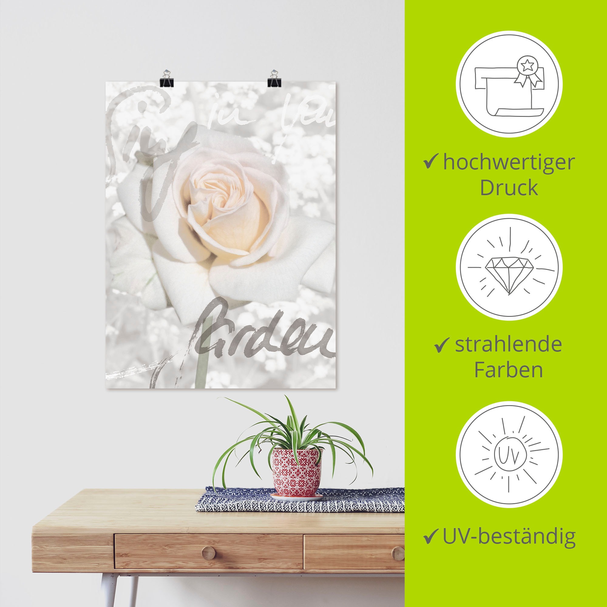 Artland Wandbild »In Lettern - Rose«, Blumen, (1 St.), als Alubild, Outdoorbild, Leinwandbild, Poster in verschied. Größen