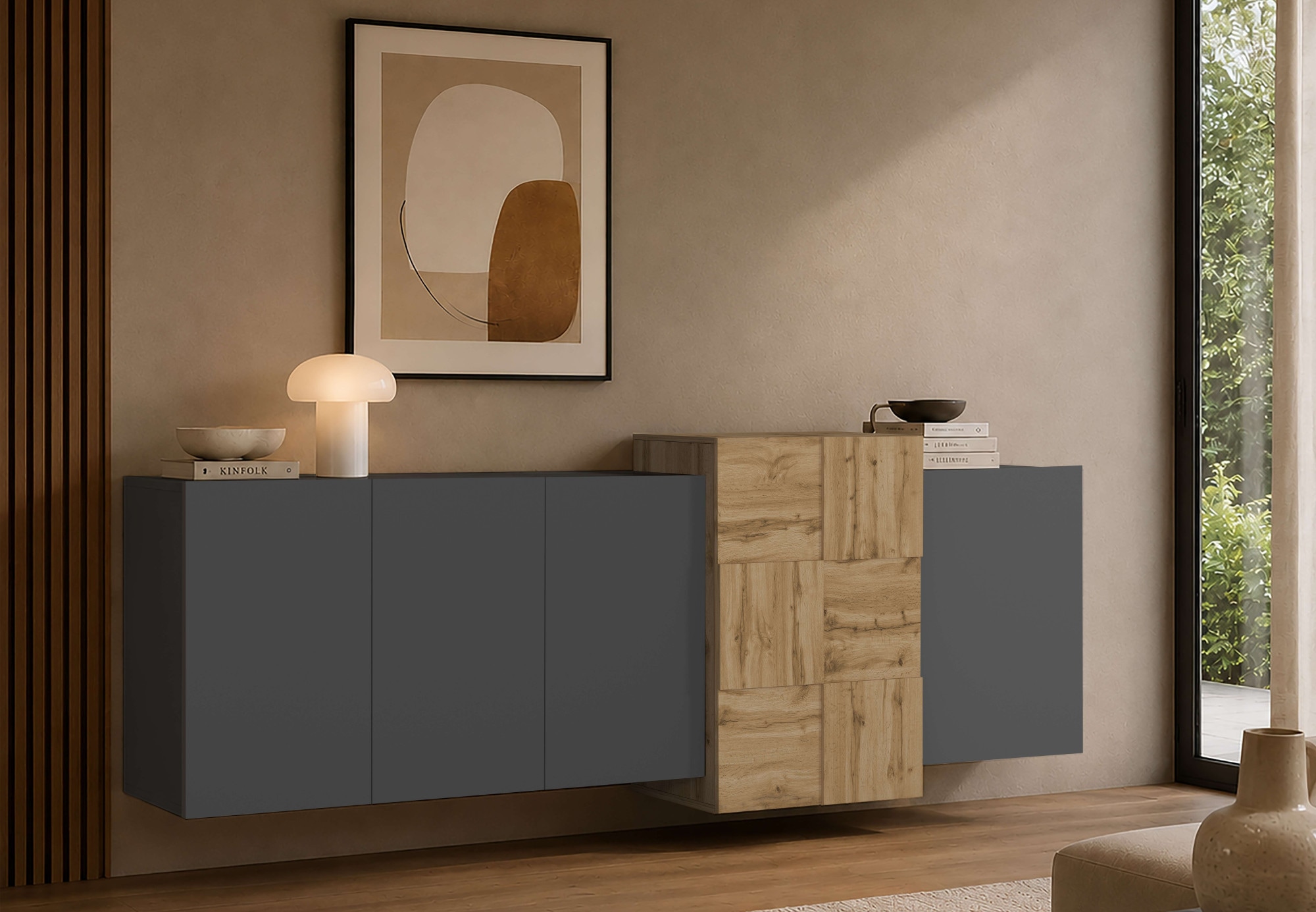 OTTO home Sideboard »Sideboard NEXOS, Kommode, Schrank, Kredenz« 1 Stk. tlg. Mit 5 Drehtüren, 8 geschlossenen Fächern, reversibel, B. 210 cm