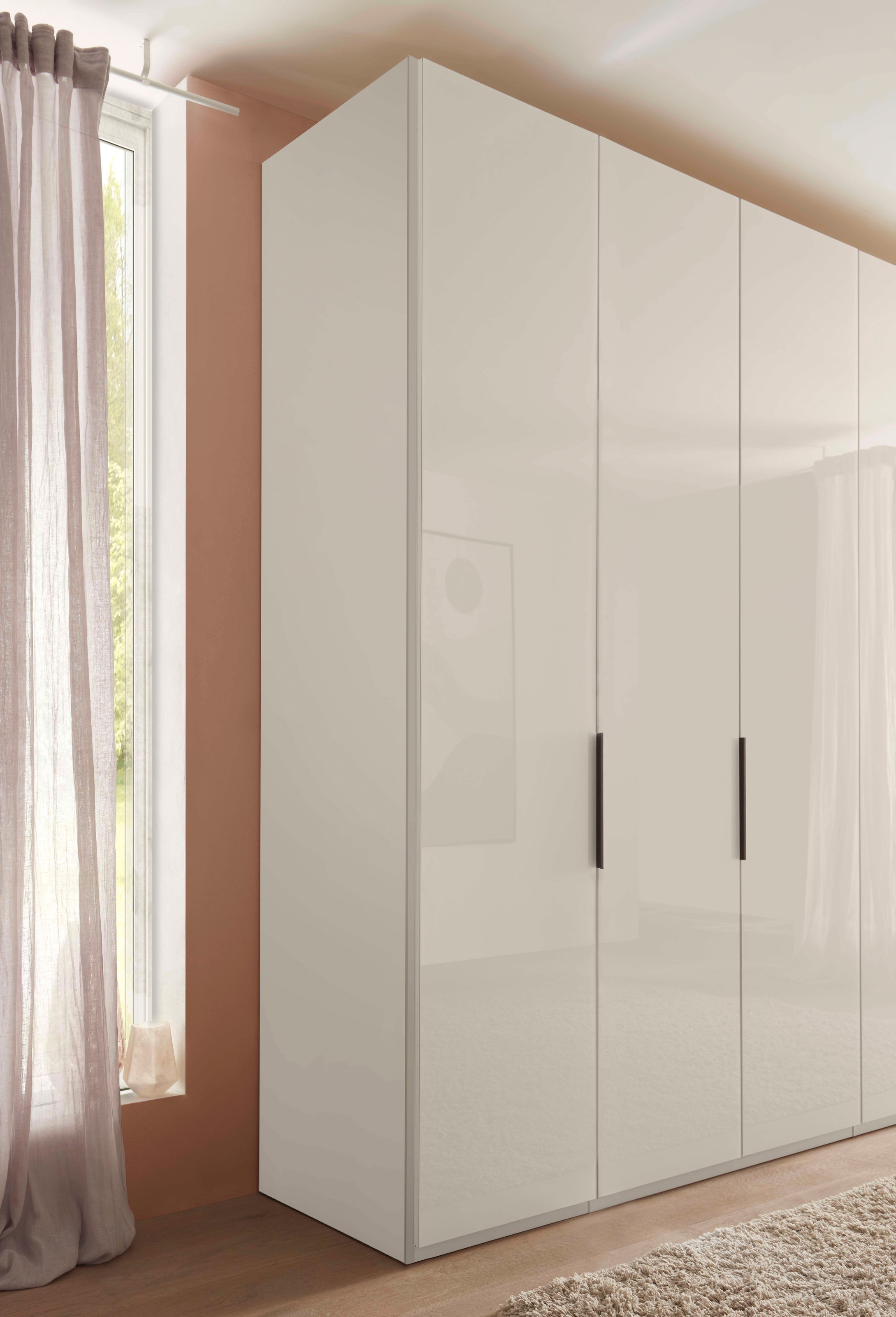 WIEMANN Falttürenschrank »Ohio, Kleiderschrank, Schrank, Garderobe, mit Glasfront, 300 cm« inklusive Einlegeböden & Kleiderstangen, 2 Höhen, MADE IN GERMANY,  inklusive Türdämpfung, hochwertige Glasfront