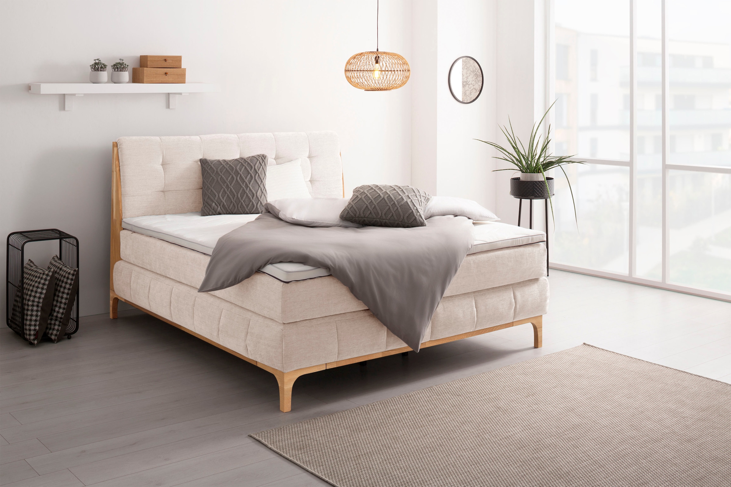 OTTO products Boxspringbett »Jelle«, (5 St.), zertifizierte, recycelte Bezugsstoffe, verschiedene Ausführungen