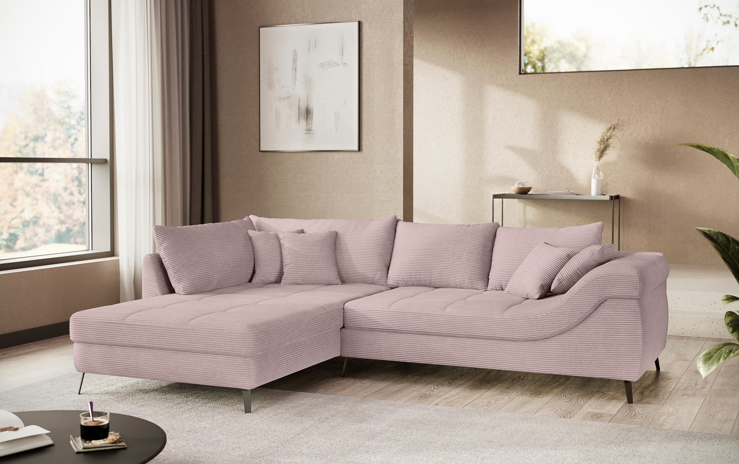 Mr. Couch Ecksofa »Portofino L-Form«, 4 Bezugsqualitäten, 13,5 cm hohe Metall-Profilfüße in matt-schwarz