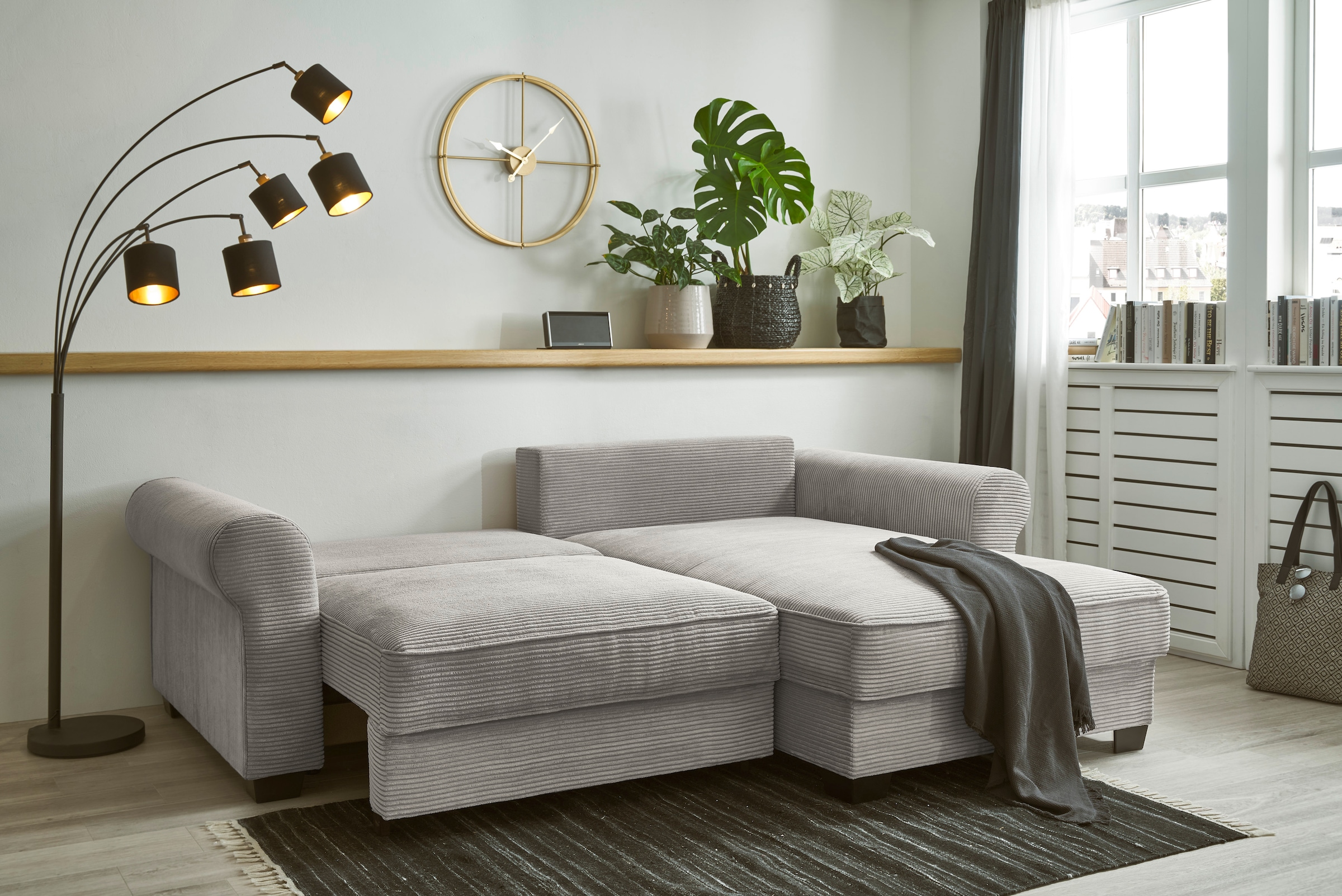 ED EXCITING DESIGN Ecksofa »Angelina L-Form«, mit Bettfunktion, Bettkasten & 4 Zierkissen
