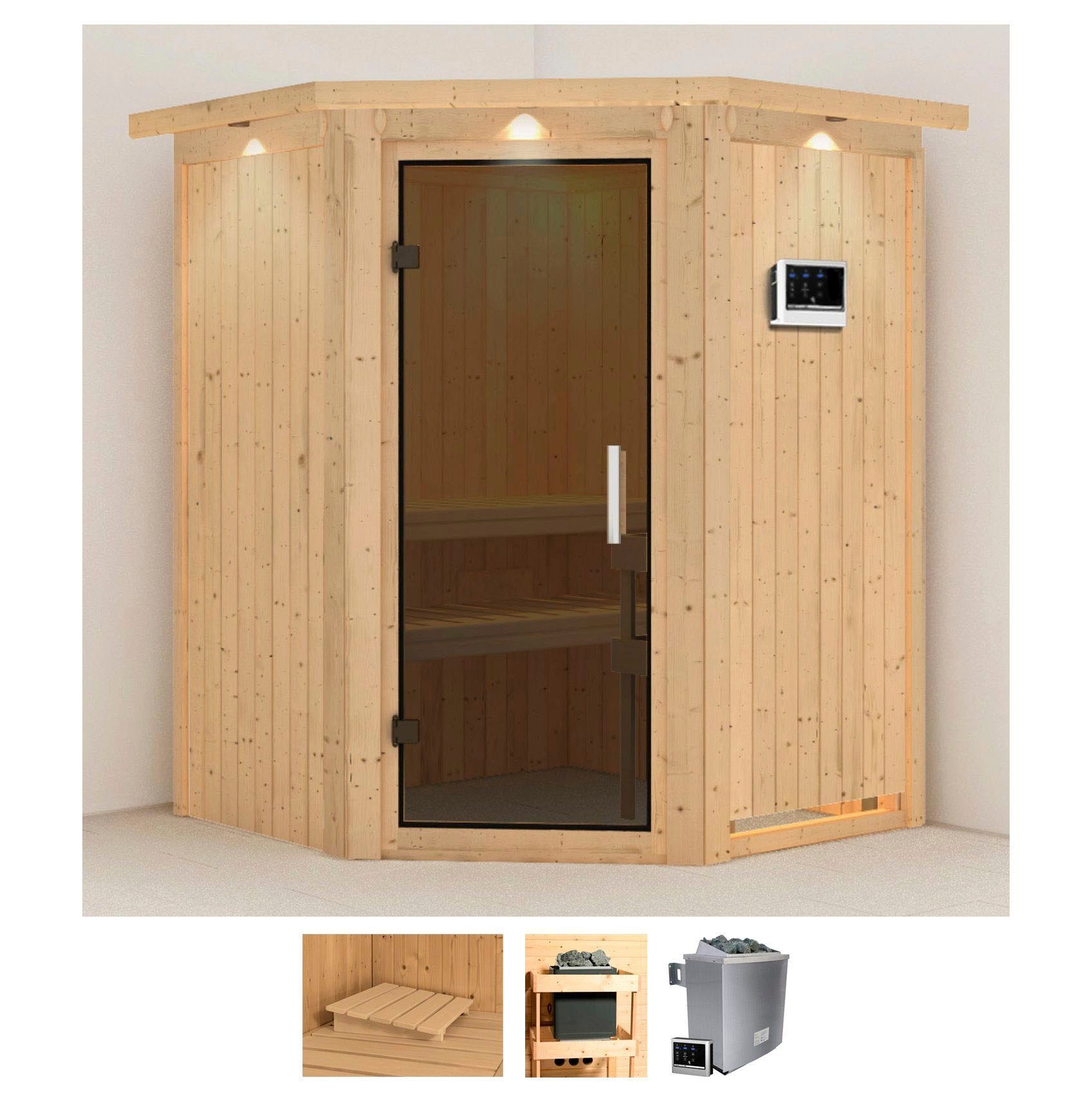 Karibu Sauna "Larin" Set, Ofen 9 KW externe Strg easy