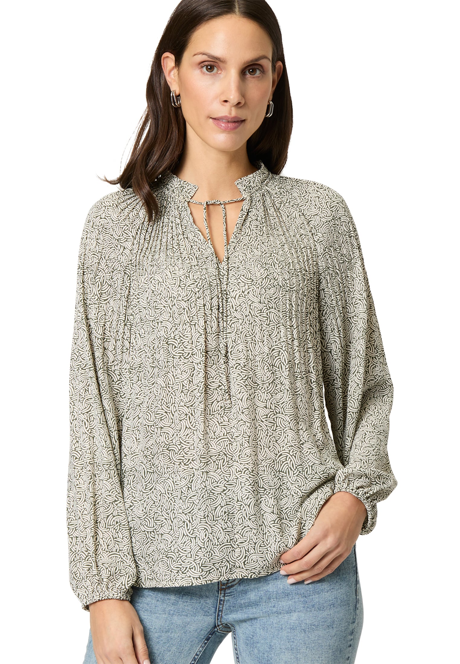Zero Klassische Bluse "zero Damen Bluse mit Bindedetail und Druck" günstig online kaufen