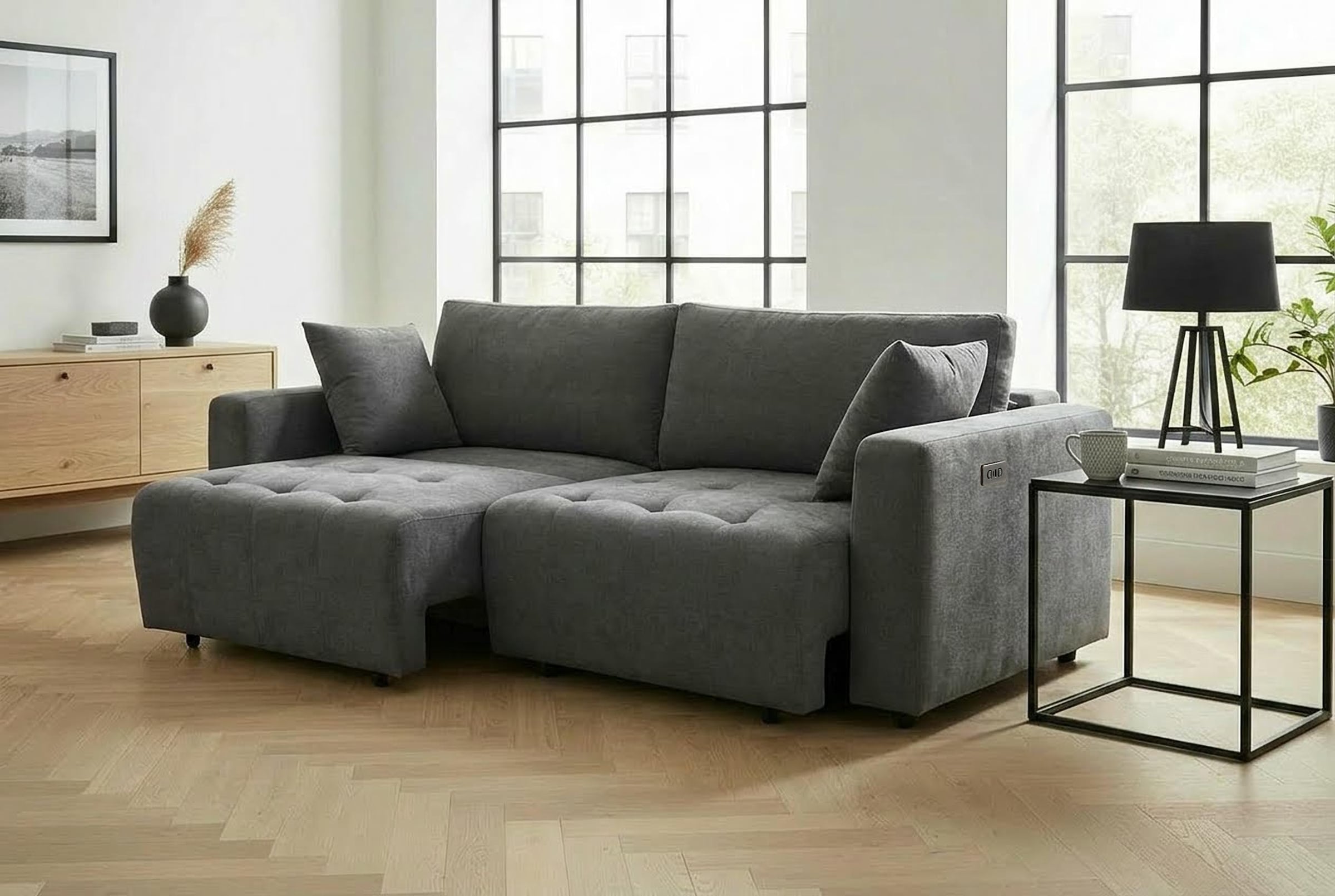 OTTO home 2,5-Sitzer "ELIANN, 209 cm - elektrisches Schlafsofa" mit USB A/C-Anschluss. Federkern, Webstoff