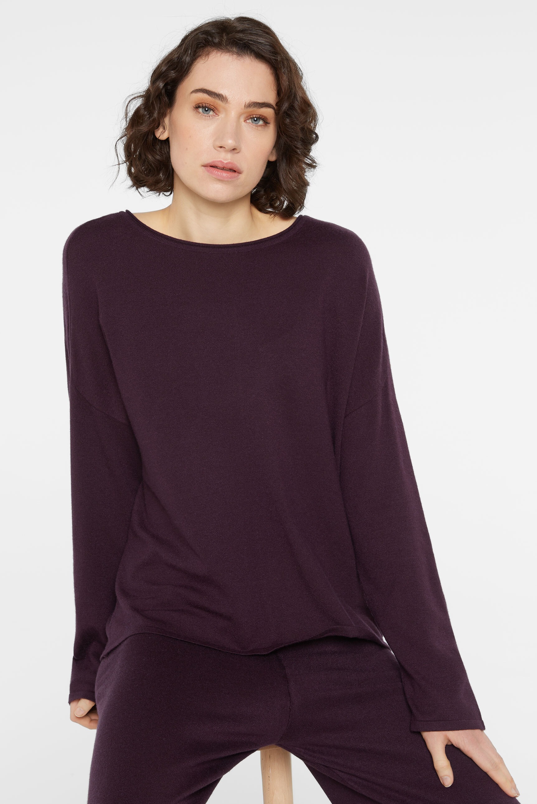 SENSES.THE LABEL Rundhalspullover, mit Rollsäumen