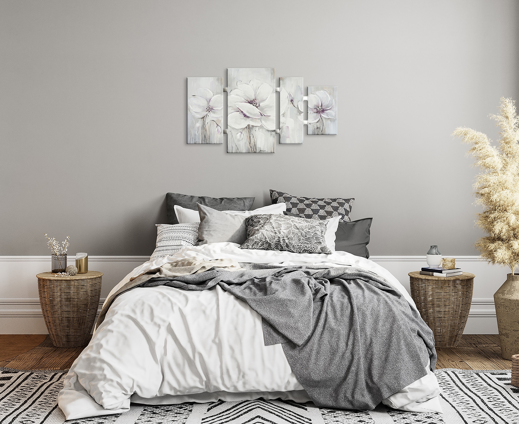 Bönninghoff Ölgemälde »handarbeit 4-teilig BLUMEN 70x124 cm – Wandbild Deko modern« Blumen | Blumenbilder 1 Stk. tlg. handgefertigt, jedes Bild ein Unikat