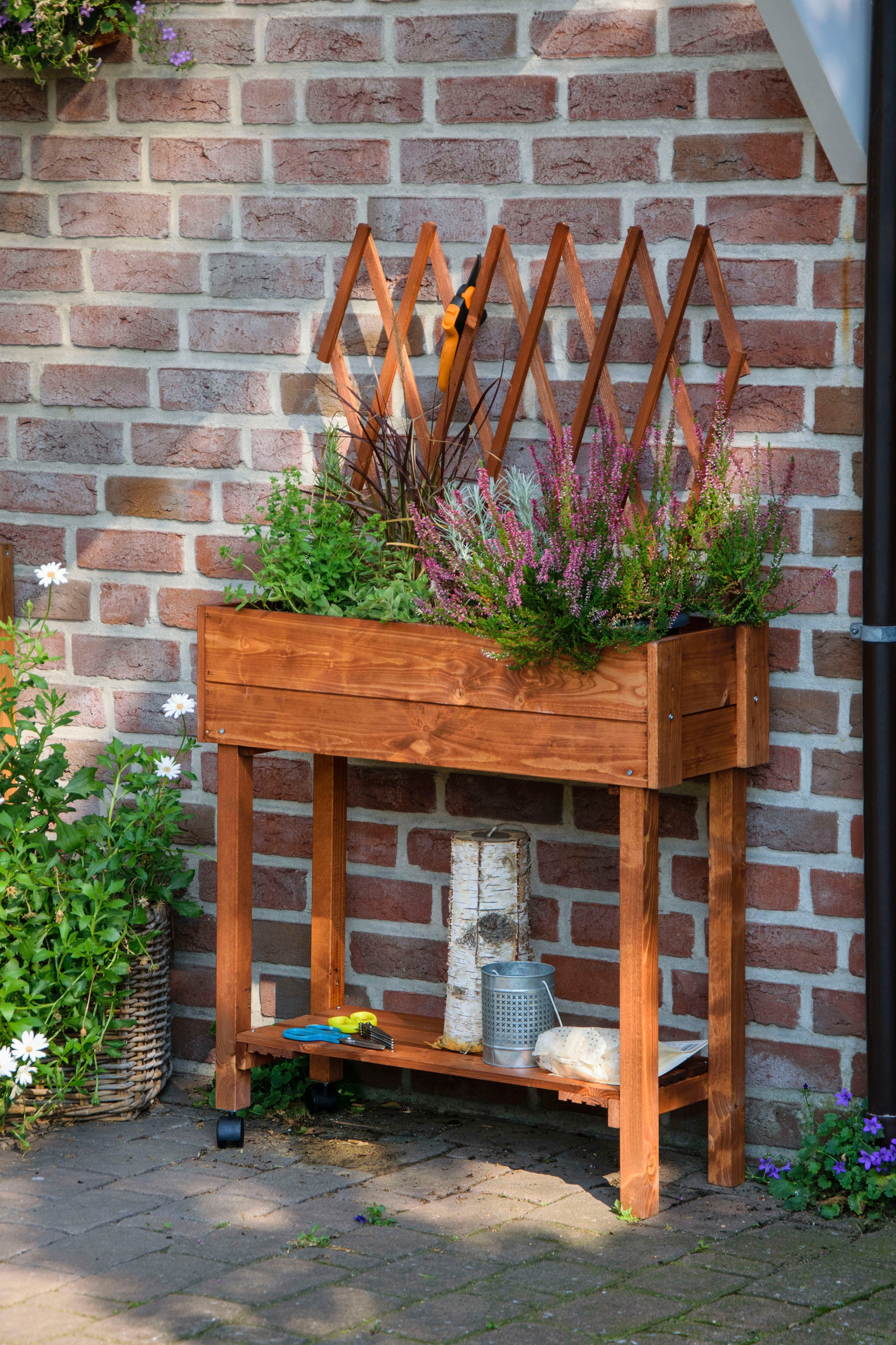 dobar Hochbeet rollbar, mit Rankgitter, braun