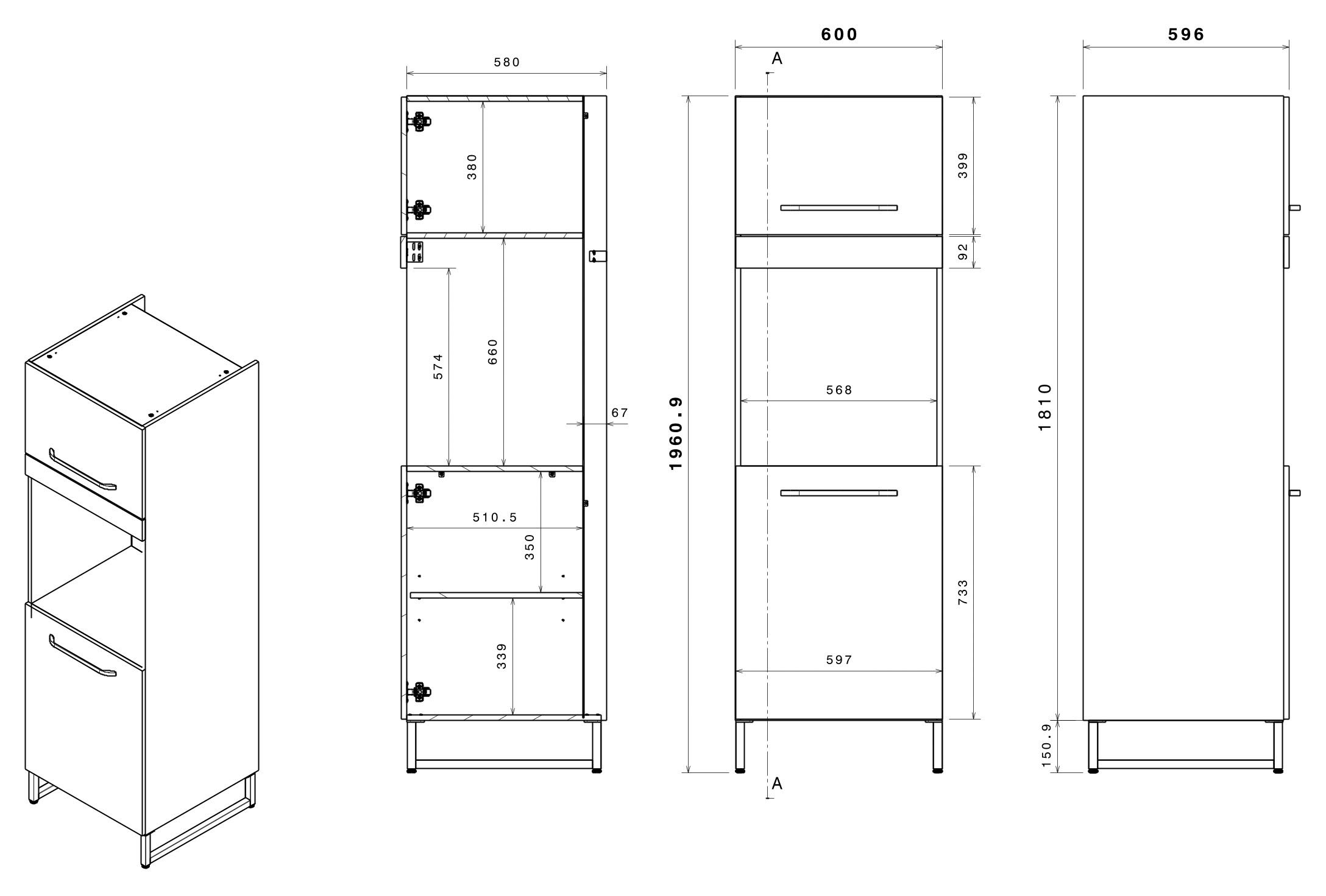 Parisot Schrank-Set »Wave 1, Küchenschrank, Buffetset, Küche«, (Set, 9 St., 4xUnterschrank, Theke/Arbeitsplattenergänzung.,3x Hochschrank, Regal), Türen mit Softclose Funktion, Thekenplatte aus Eiche - funiert