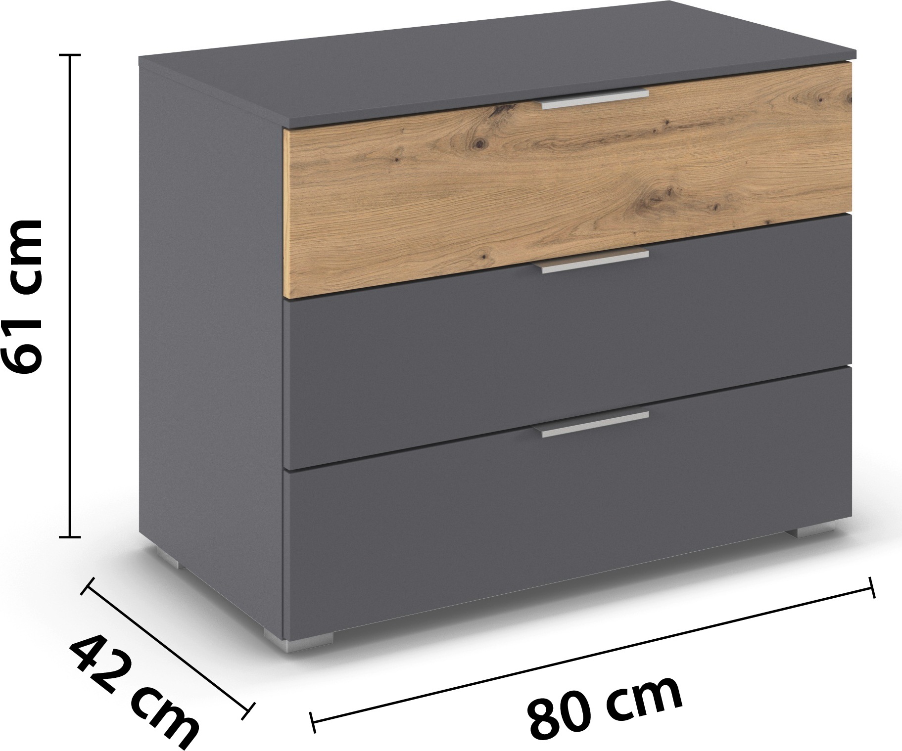 rauch Schubkastenkommode »Lowboard Sideboard Schubladenkommode Kommode ASTANA« Breite 80 cm / Höhe 61 cm,  mit 3 geräumigen Schubladen, Kantengriff in Alufarben MADE IN GERMANY