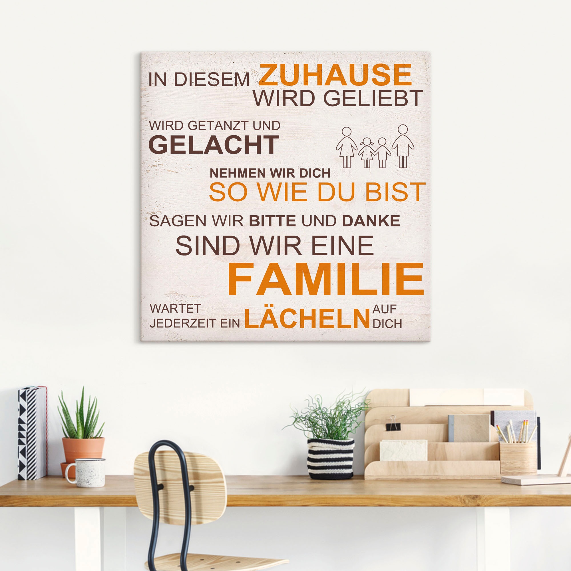 Artland Leinwandbild »In diesem Zuhause - beige«, Sprüche & Texte, (1 St.), auf Keilrahmen gespannt