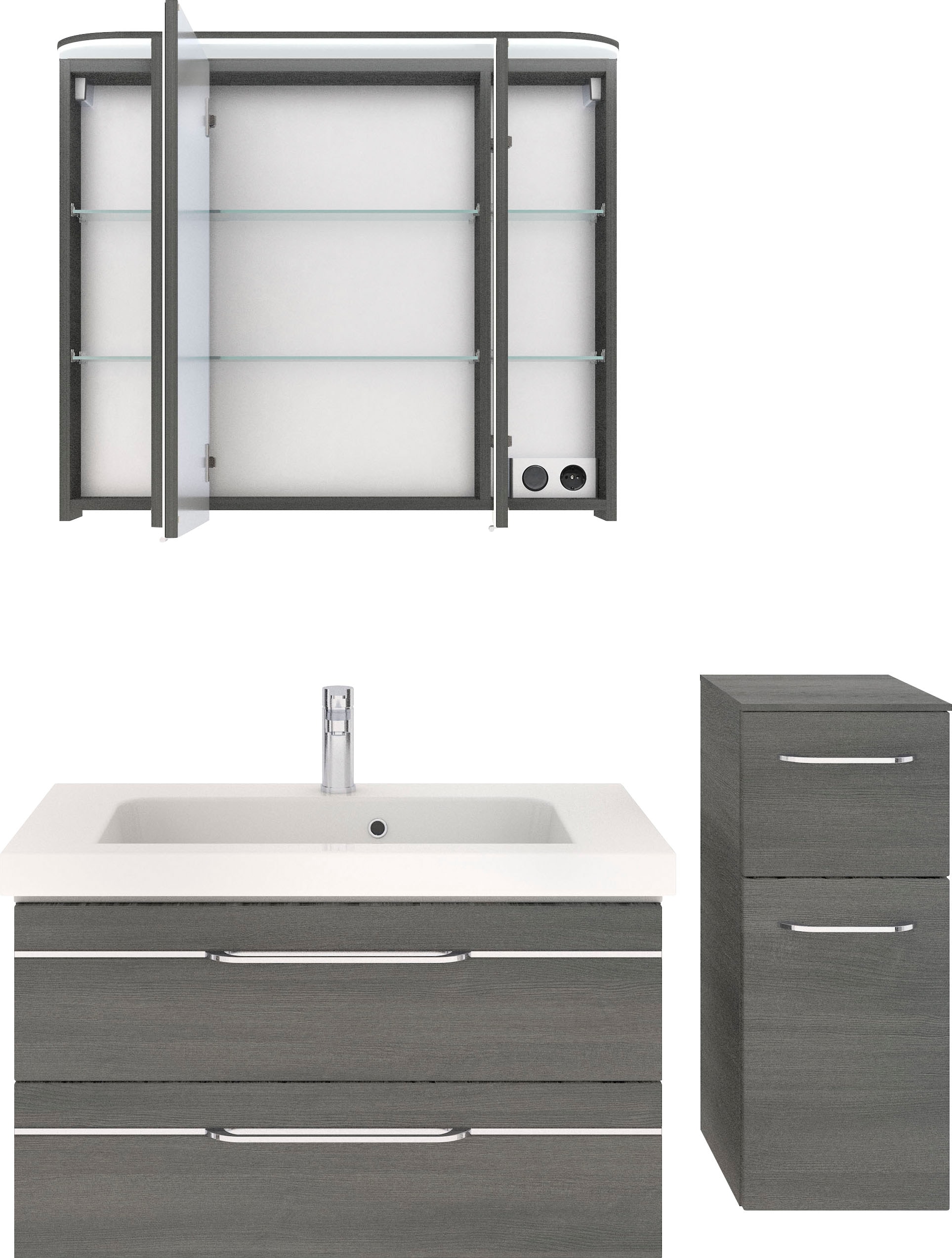 Saphir Badmöbel-Set »Balto Sprint 3-teilig, Mineralmarmor-Waschtisch mit LED-Spiegelschrank«, (4 St.), Badezimmer Set mit Unterschrank inkl Türdämpfer, 4 Türen, 3 Schubladen