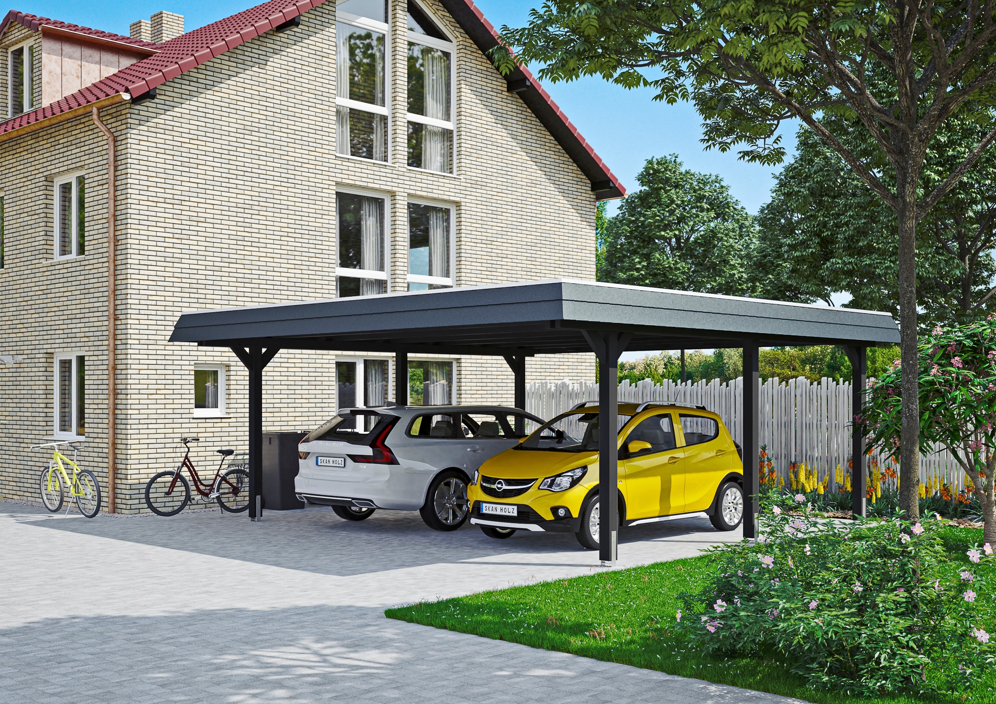 Skanholz Doppelcarport »Wendland«, Holz, 550 cm, Anthrazit, schwarze Blende