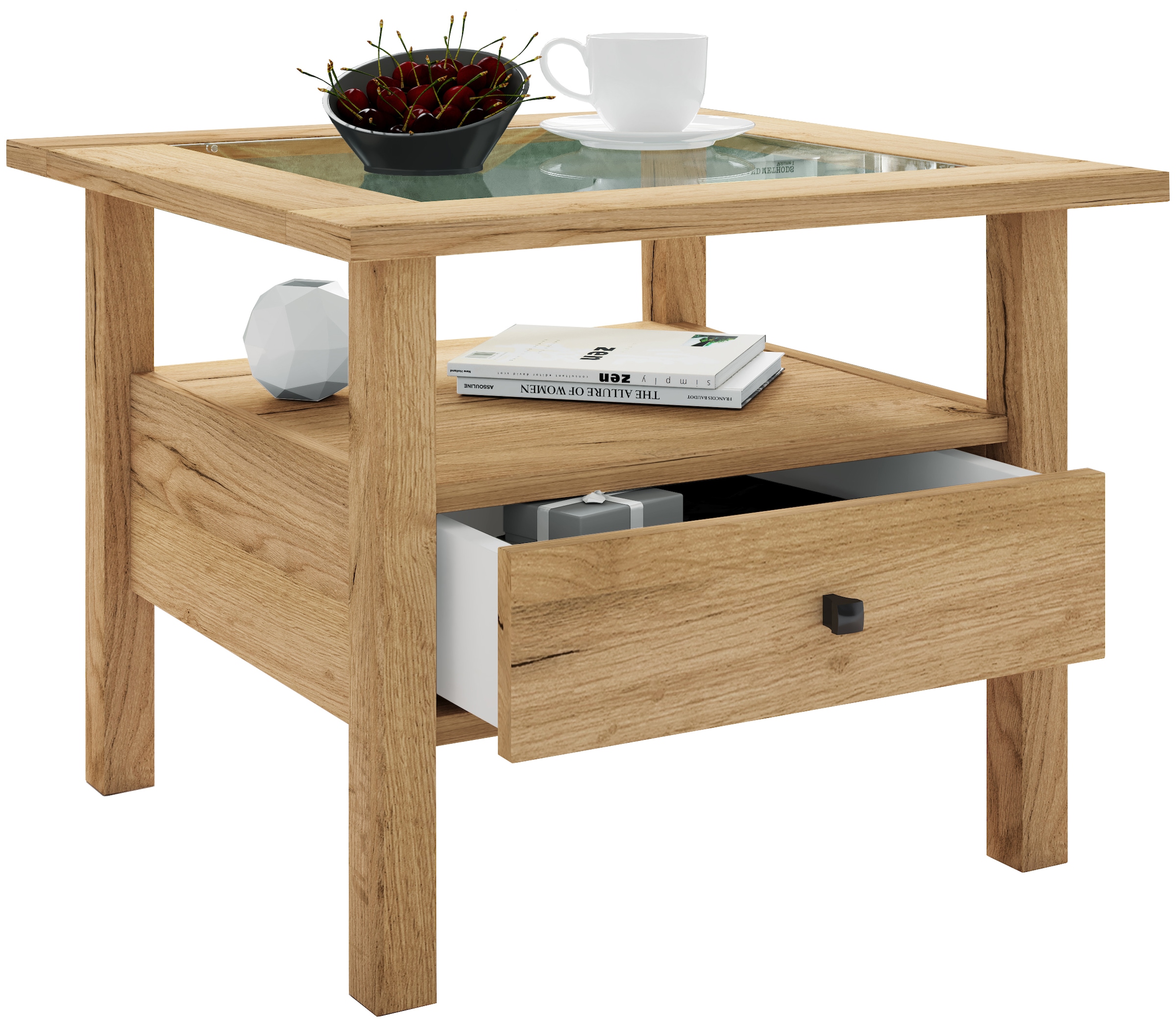 Couchtisch VCM "Holz Sofatisch Couchtisch Schublade Lingis M", braun (honig, eiche), B:54cm T:54cm, Tische, Couchtisch Eckige Couchtische Holz-Couchtische