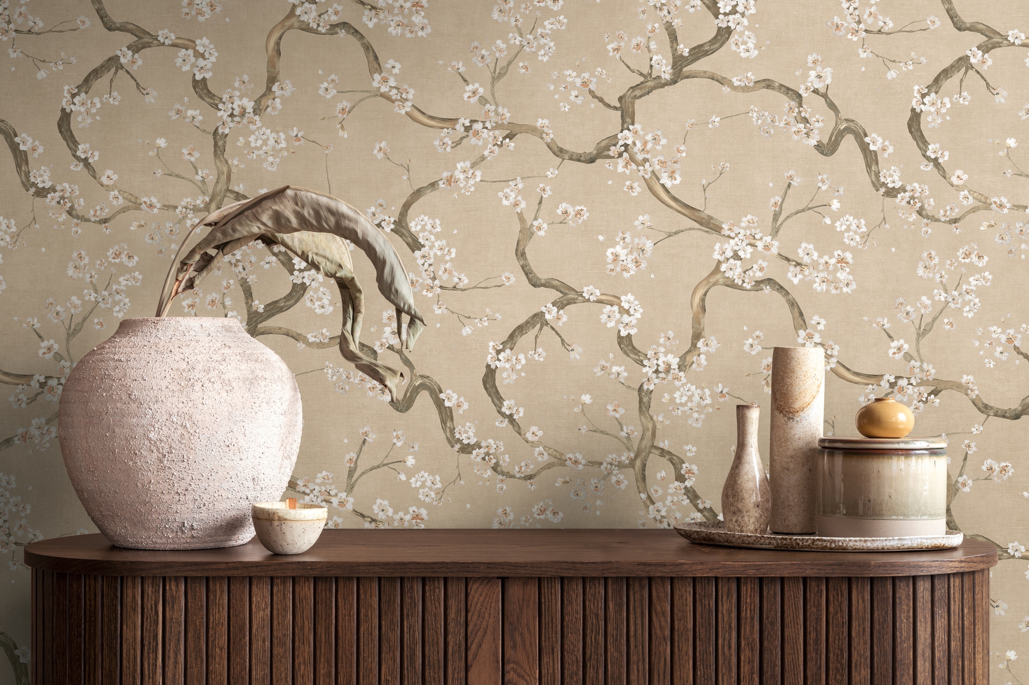 living walls Vliestapete "Blütenzweigtapete bunt Kirschblütenmotiv Asiatisch" floral strukturiert