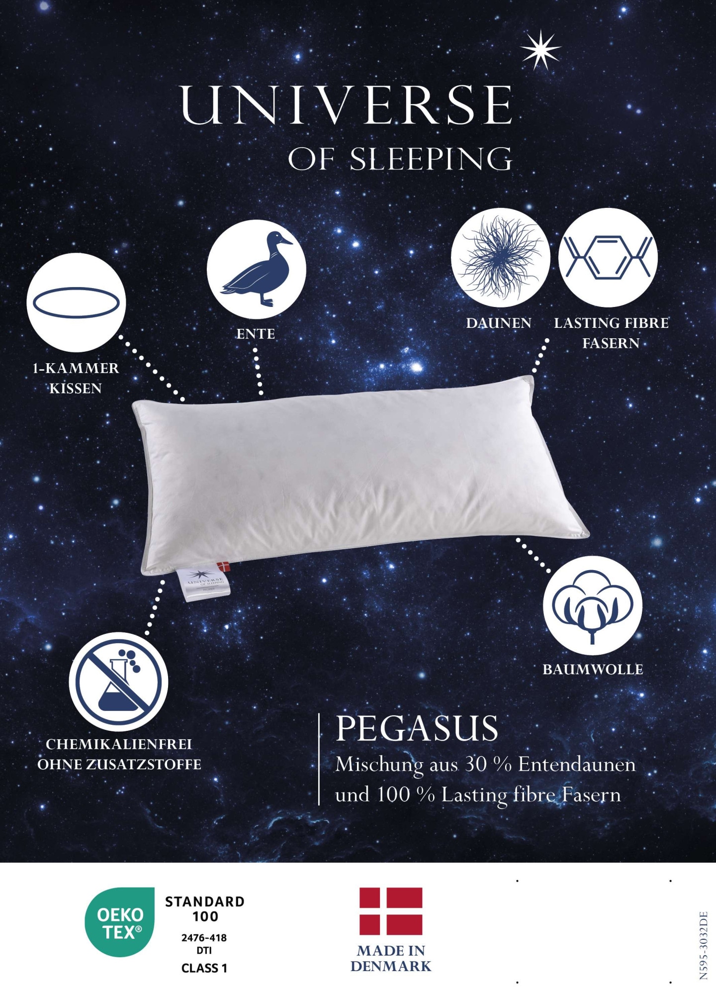 Universe of sleeping Baumwollkissen »mit Mischung aus 50% Polyesterfasern & 50% Feder-Daunenfüllung«, Füllung: Mischung aus 50% Polyesterfasern & 50% Feder-Daunenfüllung, (1 St.), Kopfkissen 40x80 cm. Dauerbauschig, pflegeleicht, Allergiker geeignet