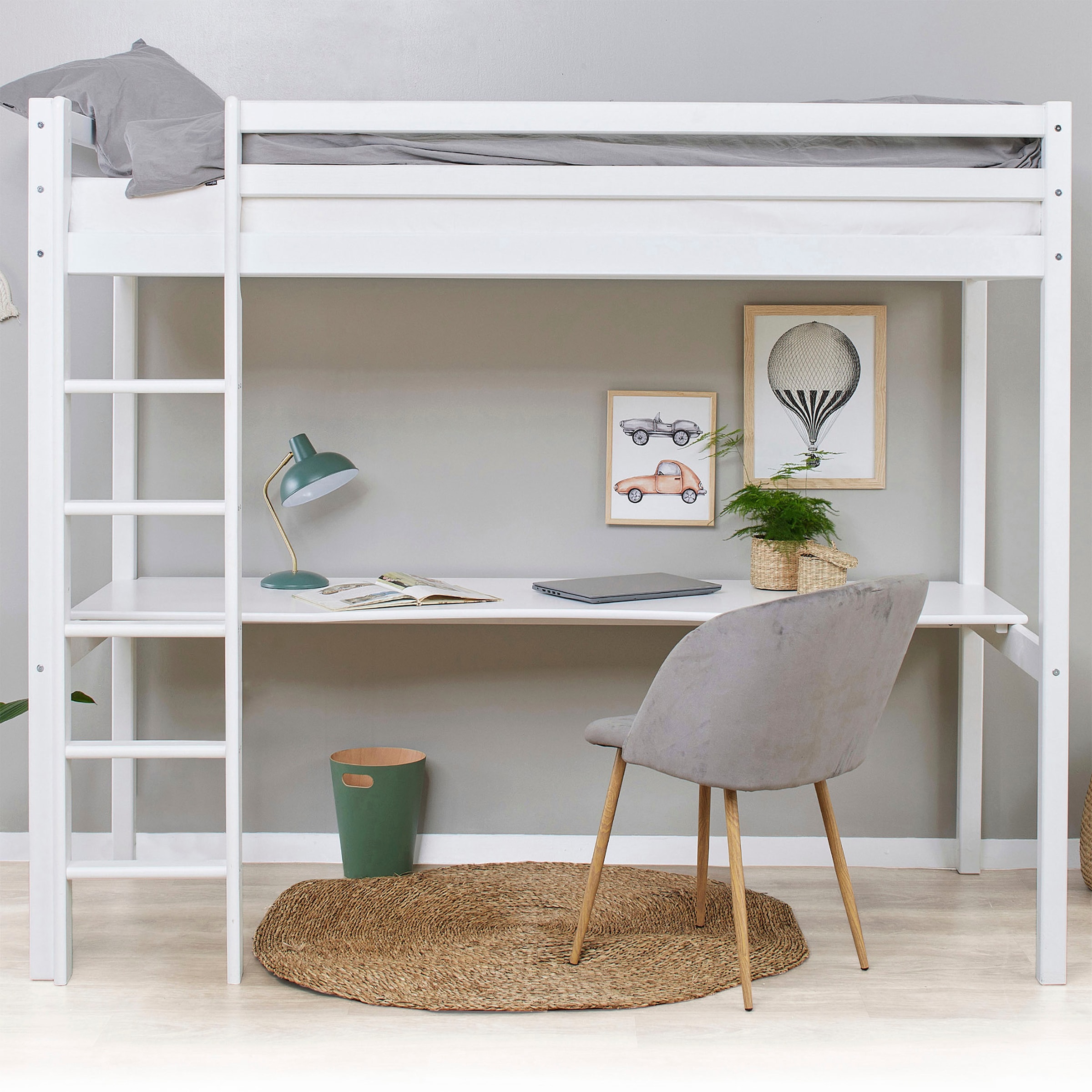 Hoppekids Hochbett "Hochbett 90x200cm mit Schreibtisch, umbaubar zu Einzelb günstig online kaufen