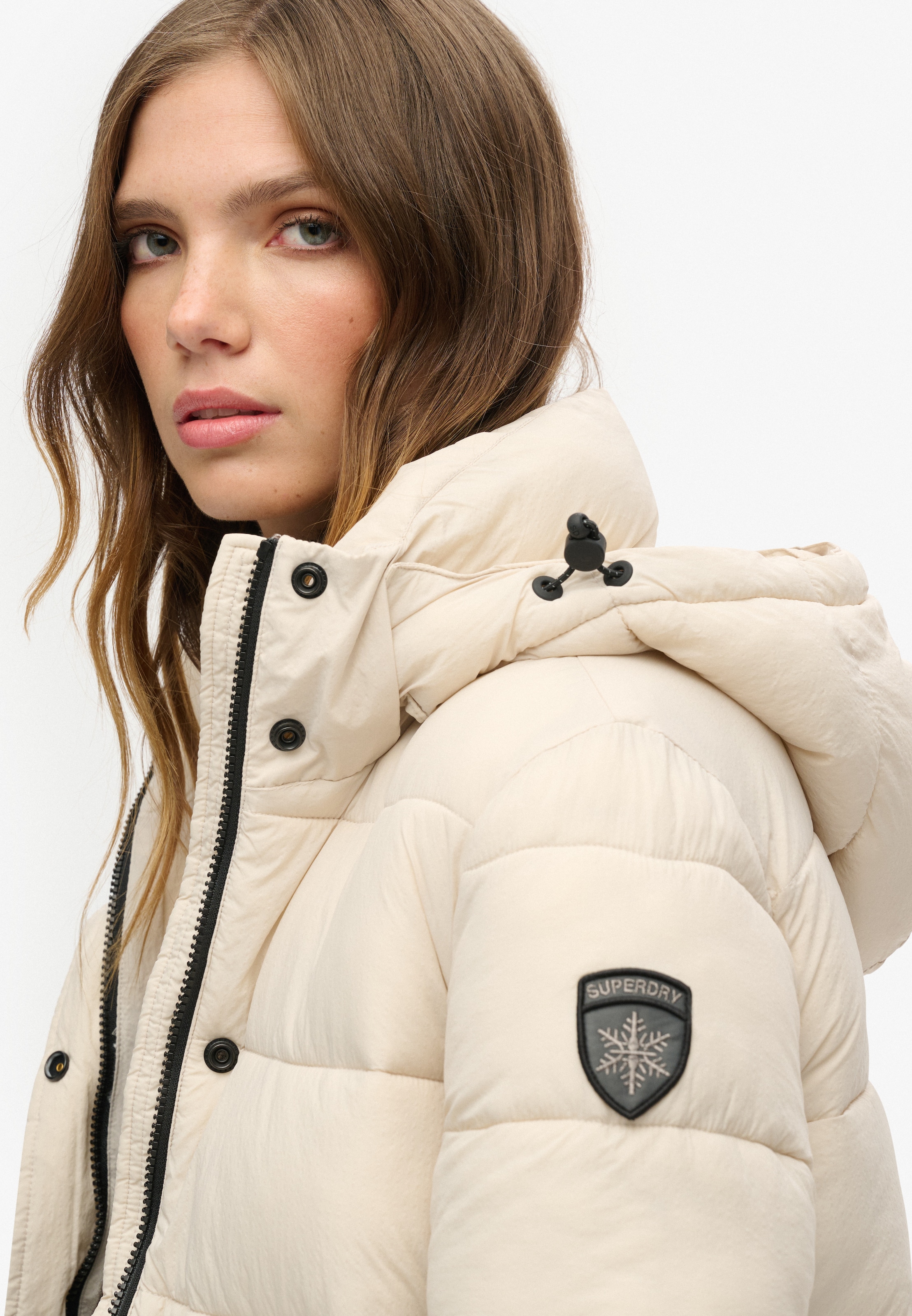 Superdry Steppjacke »FAUX FUR SHORT HOOD PUFFER«, mit Kapuze