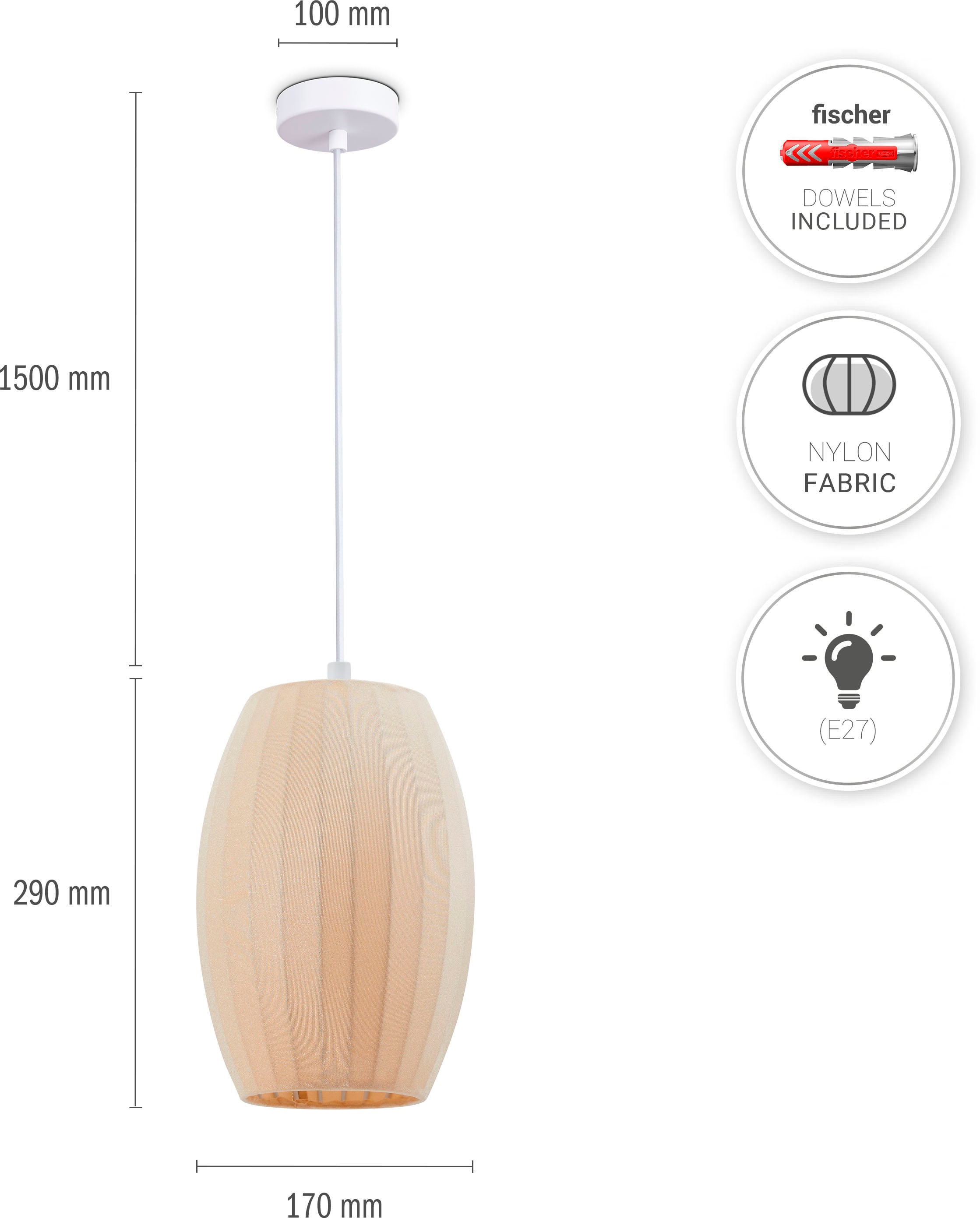 Paco Home Pendelleuchte »HUGO PD1«, 1 flammig, Leuchtmittel E27 | ohne Leuchtmittel