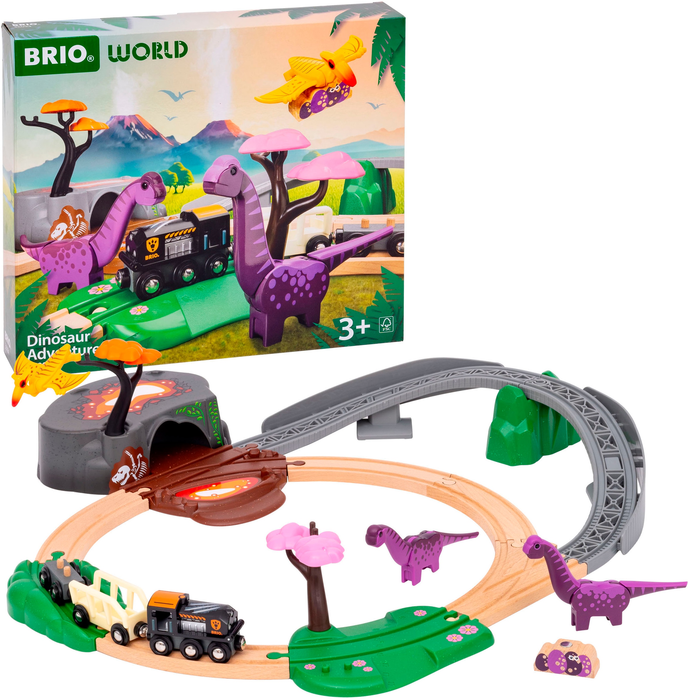 Spielzeugeisenbahn-Erweiterung »BRIO® WORLD, Dinosaurier Abenteuer-Set«, (Set, 21...