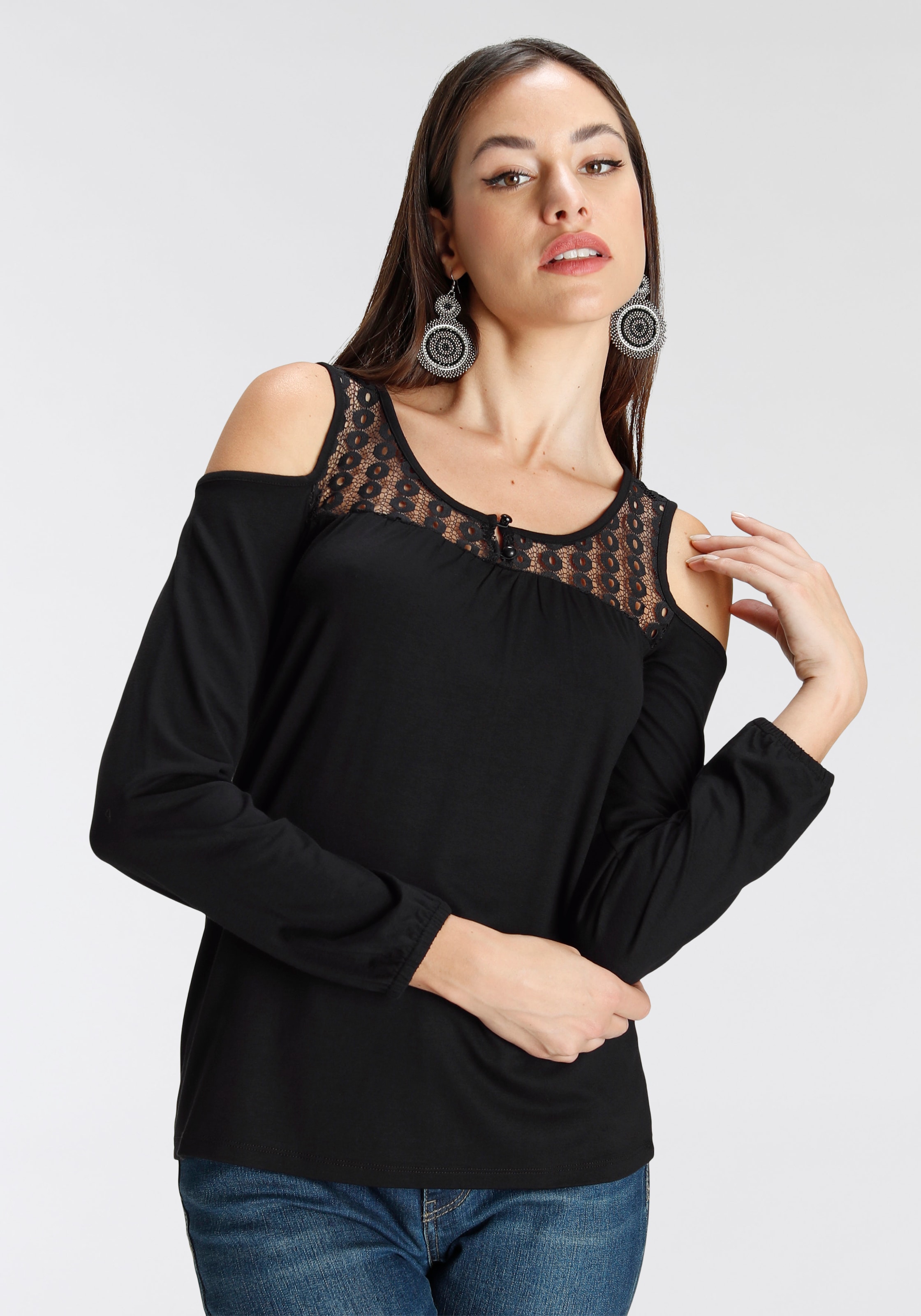 Langarmshirt, BAUR den Cut-Outs kaufen Melrose für an mit Schultern |