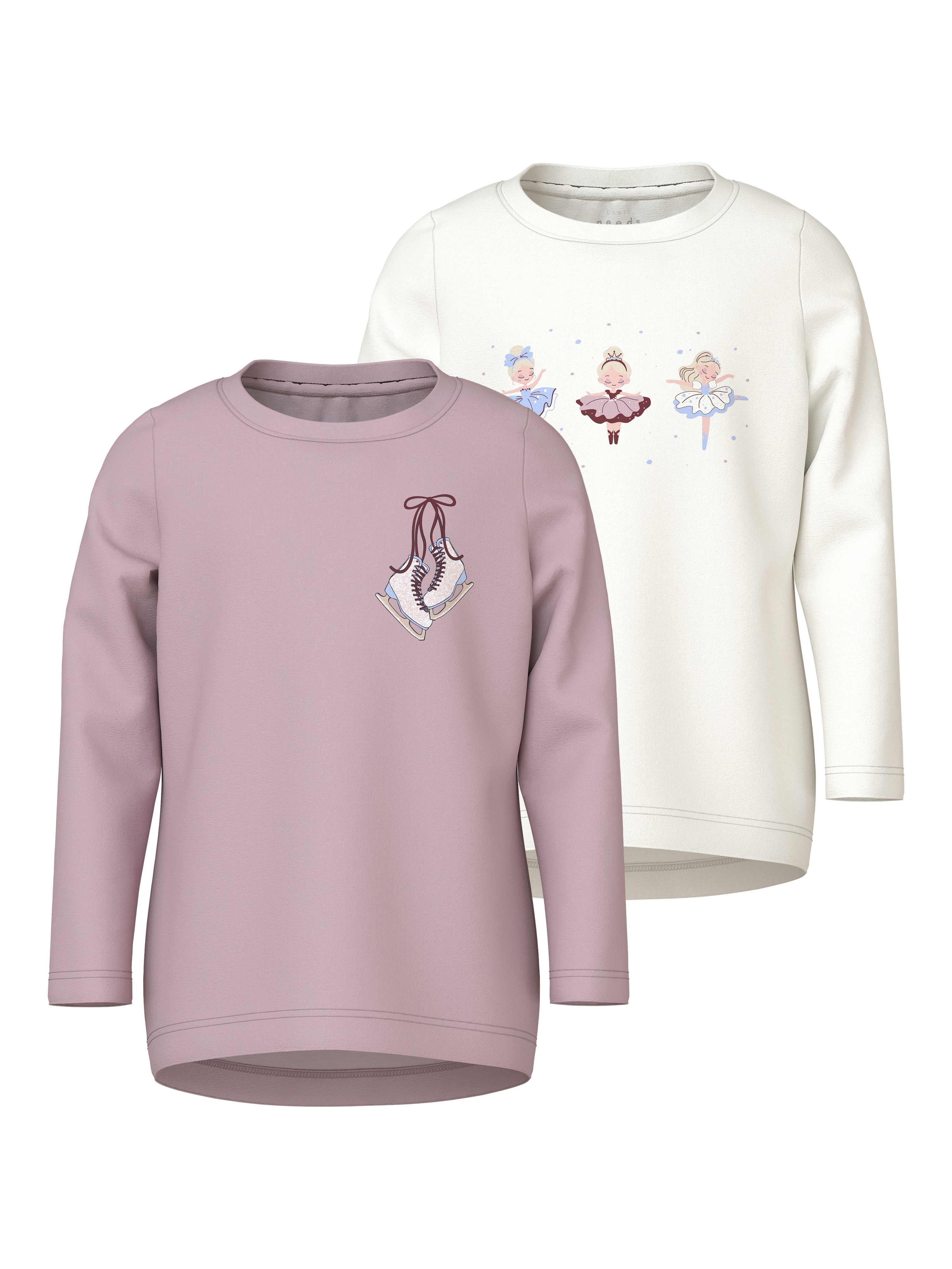 NAME IT Mädchen Langarmshirt "NMFVIX 2P LS TOP"cloud dancer pack:keepsake lila paris, Gr. 110, bedruckt, Jersey, Obermaterial: 95% Baumwolle, 5%