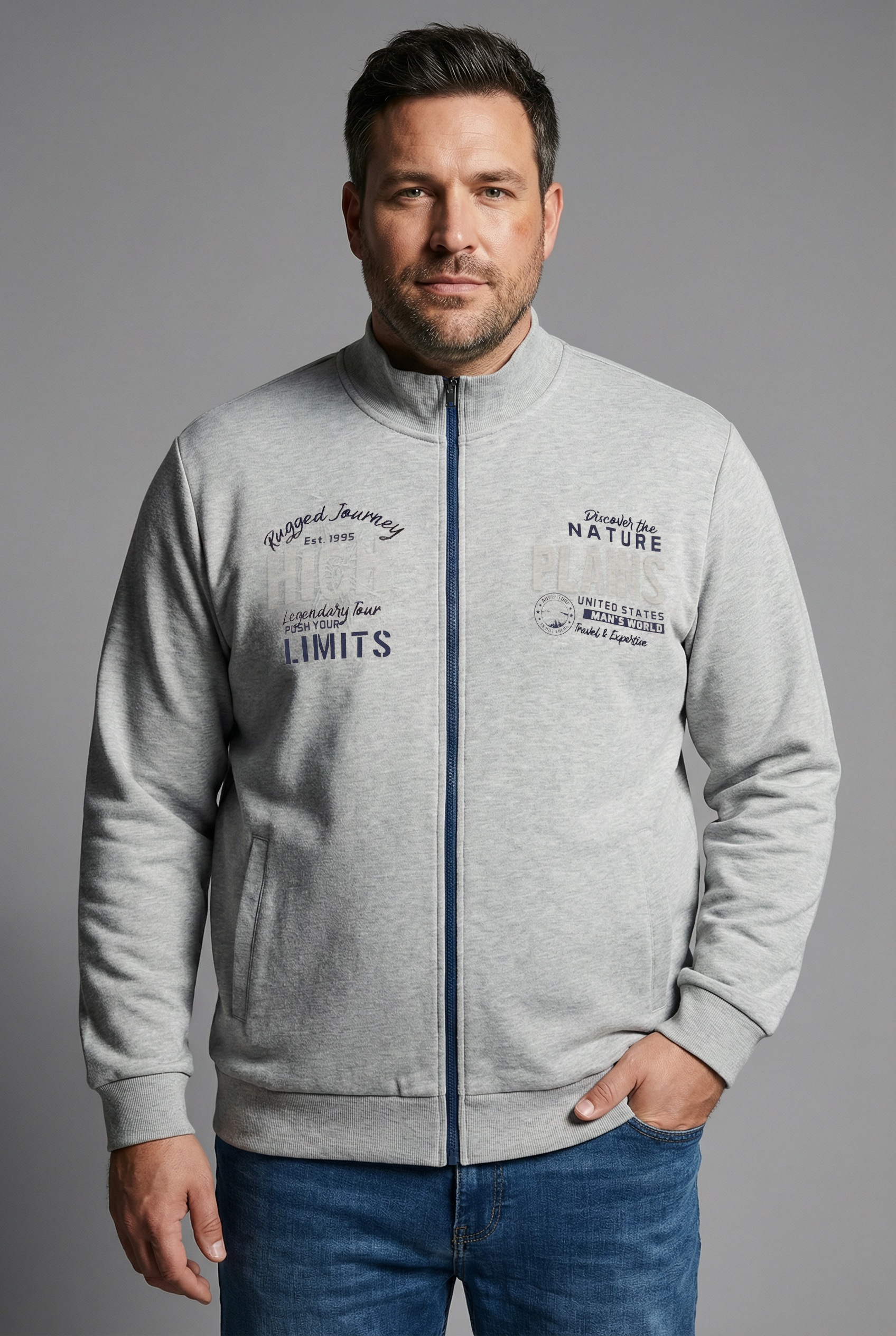 Mans World Plus Sweatjacke aus angerauter Sweatware, Regular Fit, Langarm-D günstig online kaufen