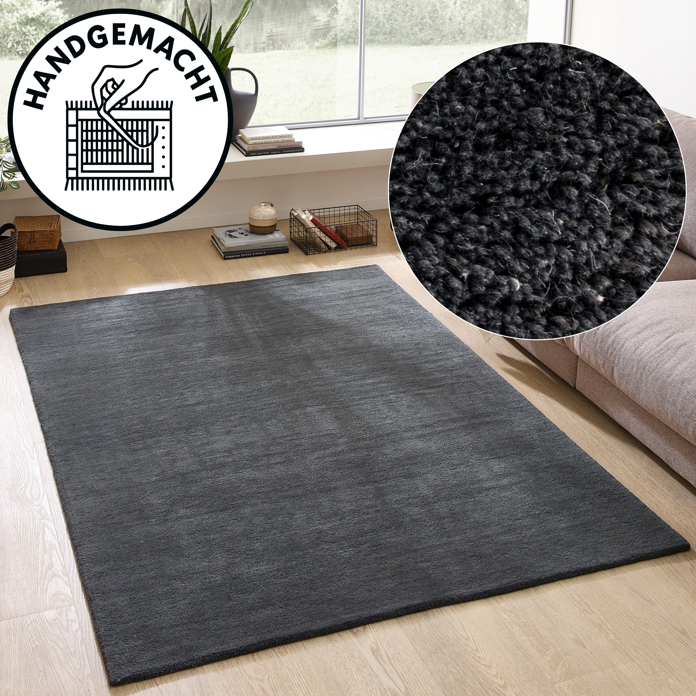 OTTO home Wollteppich "Gabbo Natur, Handgefertigt, Teppich, reine Wolle, meliert" rechteckig 14 mm Höhe reine Wolle, Uni, Wohnzimmer, Schlafzimmer, Esszimmer